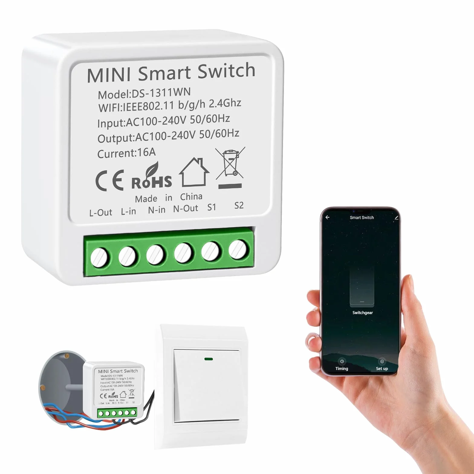 1 sztuka Alexa włącznik światła Smart Home, moduł Wi-Fi, włącznik światła, sterowanie głosem/timer, mini inteligentny przełącznik światła do domu, kompatybilny z Alexa, 1-drożny/2-drożny, wymagany