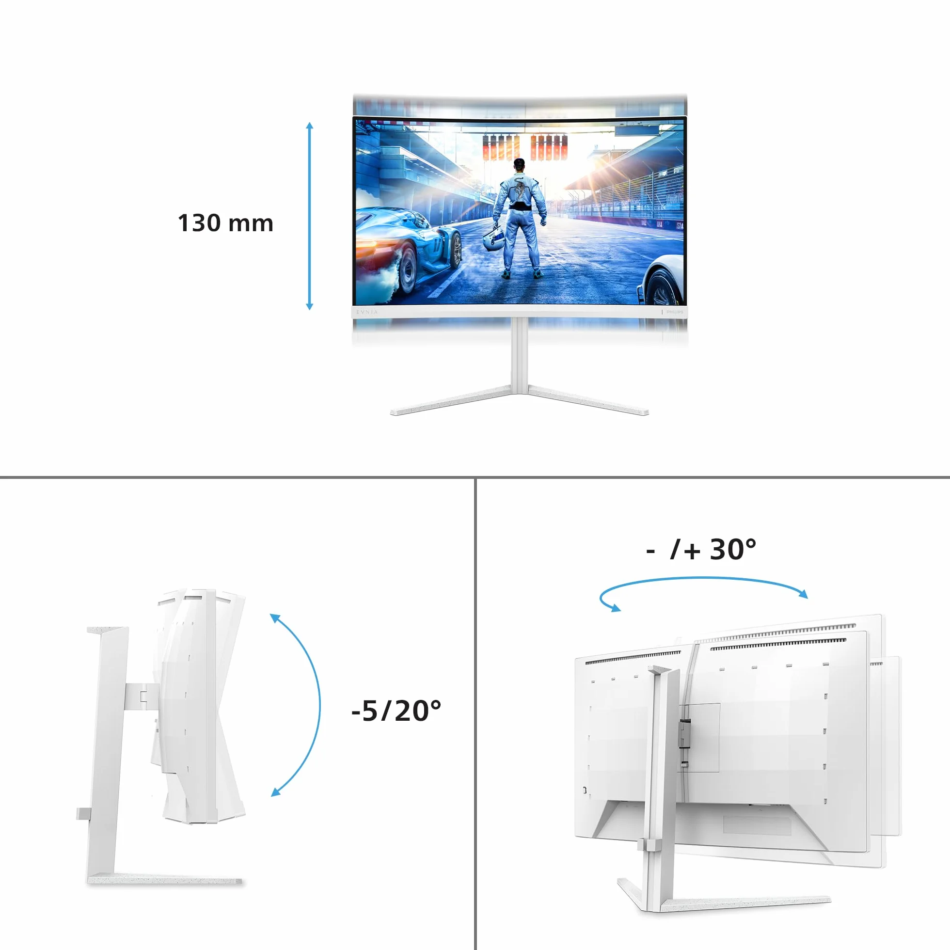Philips Evnia 27M2C5501-27-calowy zakrzywiony monitor do gier QHD, 180 Hz, 1 ms GtG, FreeSync Premium (2560x1440, 2X HDMI 2.0, 1x DisplayPort1.4) Biały
