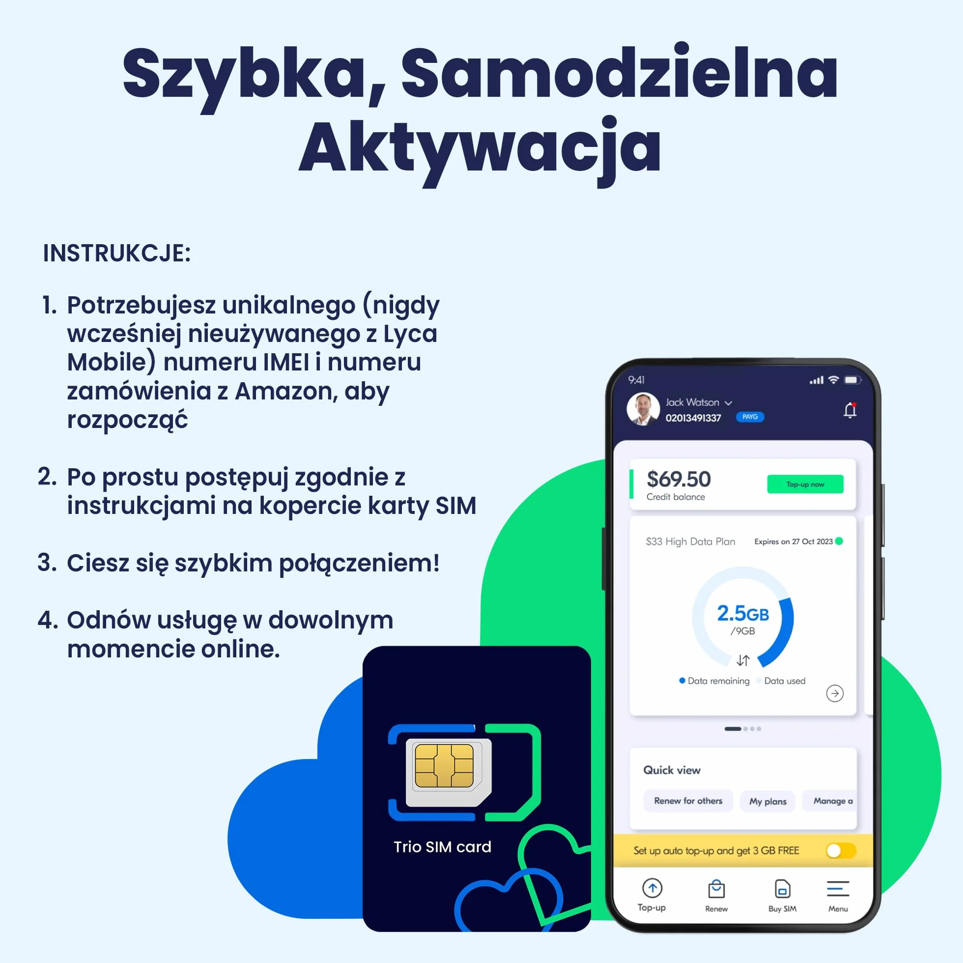 Lycamobile Przedpłacona Fizyczna Karta SIM USA na 30 Dni - 5GB Szybkiego Internetu 4G LTE/5G, Międzynarodowe Rozmowy i SMS-y do Ponad 100 Krajów, Szybka Aktywacja, Karta SIM do Telefonu w USA