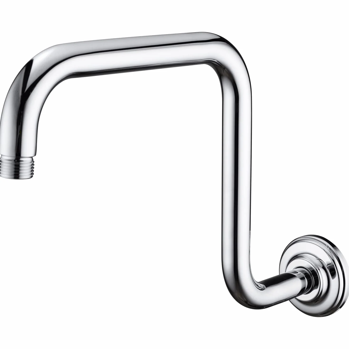 Ramię prysznicowe z kołnierzem, 33 cm w kształcie litery S, wysoki stan, przedłużenie głowicy prysznicowej ze stali nierdzewnej, wymienna rura ramienia, chrom