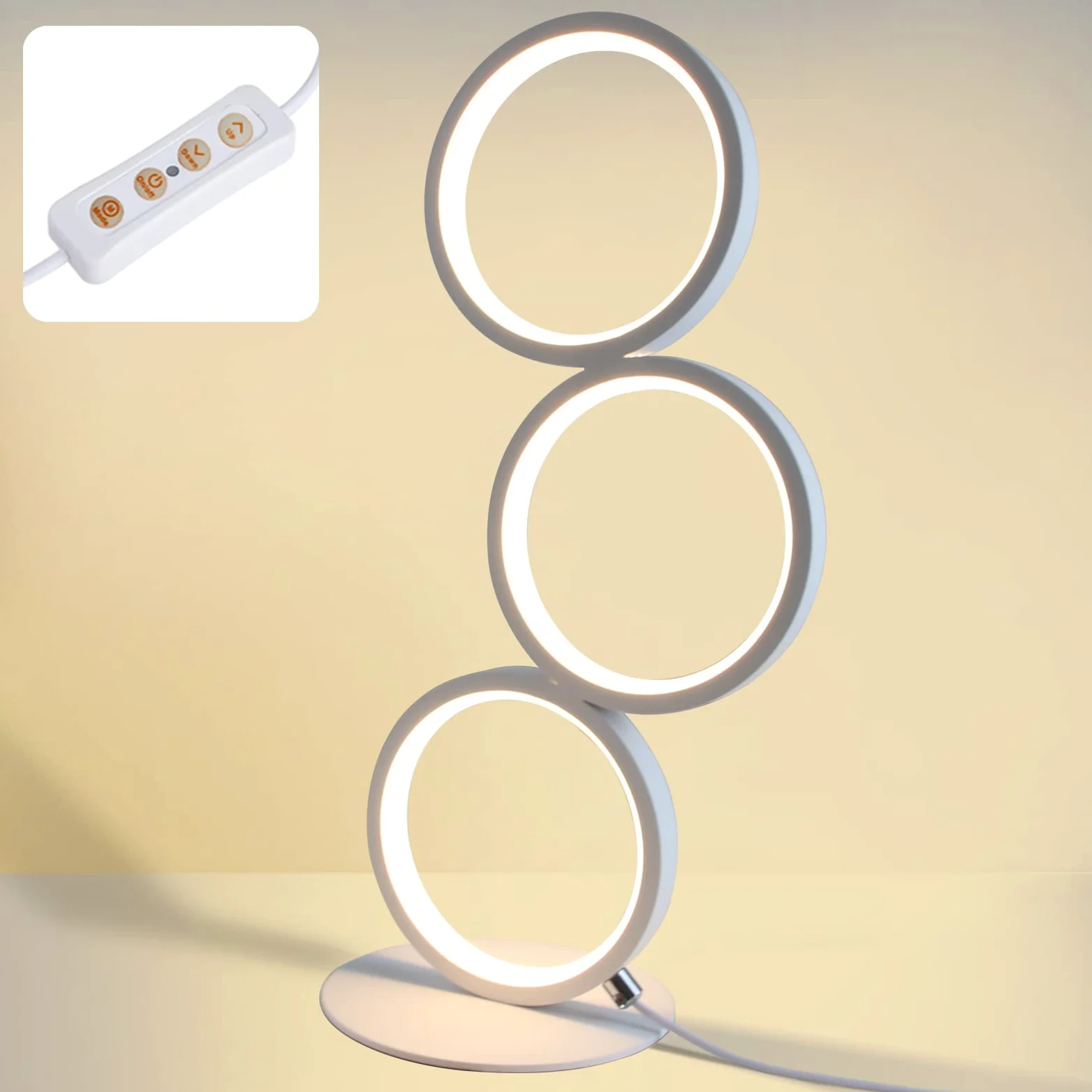 GBLY LED lampa stołowa Touch Dimmar nowoczesna lampka nocna pierścień biała | lampa biurkowa ciepły biały 3000K aluminiowy przełącznik dotykowy lampka nocna 12W z wtyczką do sypialni salon gabinet