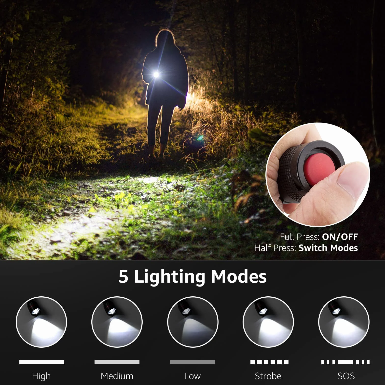 Lepro Latarka LED, wyjątkowo jasne mini latarki LE2050 z klipsem, latarka kempingowa na baterie z możliwością powiększania, z 5 trybami, wodoodporna latarka do użytku na zewnątrz, pieszych wędrówek, prezentów, sytuacji awaryjnych Czarny