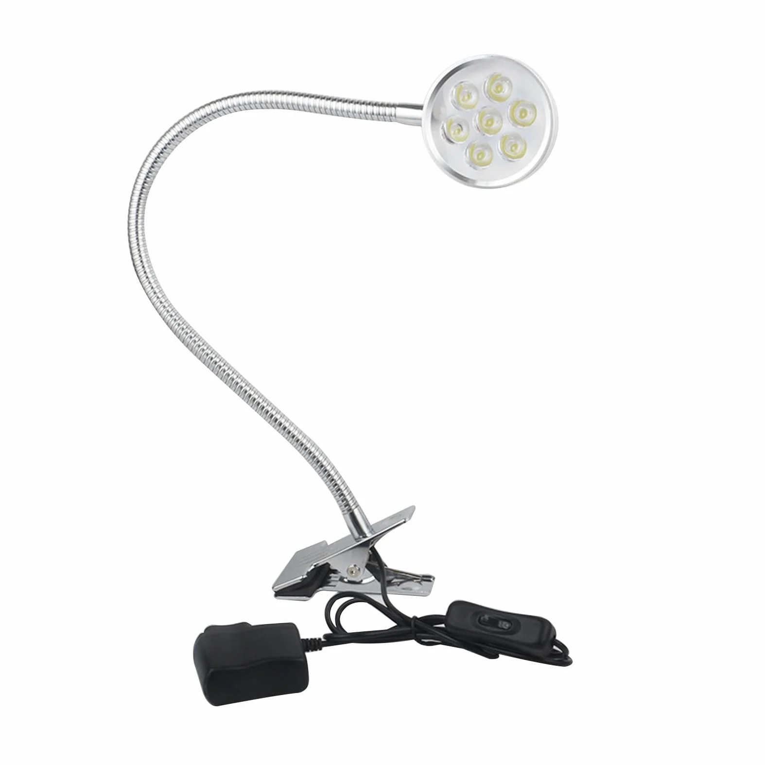 3/7W Elastyczna lampa robocza z gęsią szyją Wodoodporna lampa maszynowa, lampa robocza LED ze przełącznikiem, przemysłowe reflektory oświetleniowe z podstawą zaciskową, oświetlenie