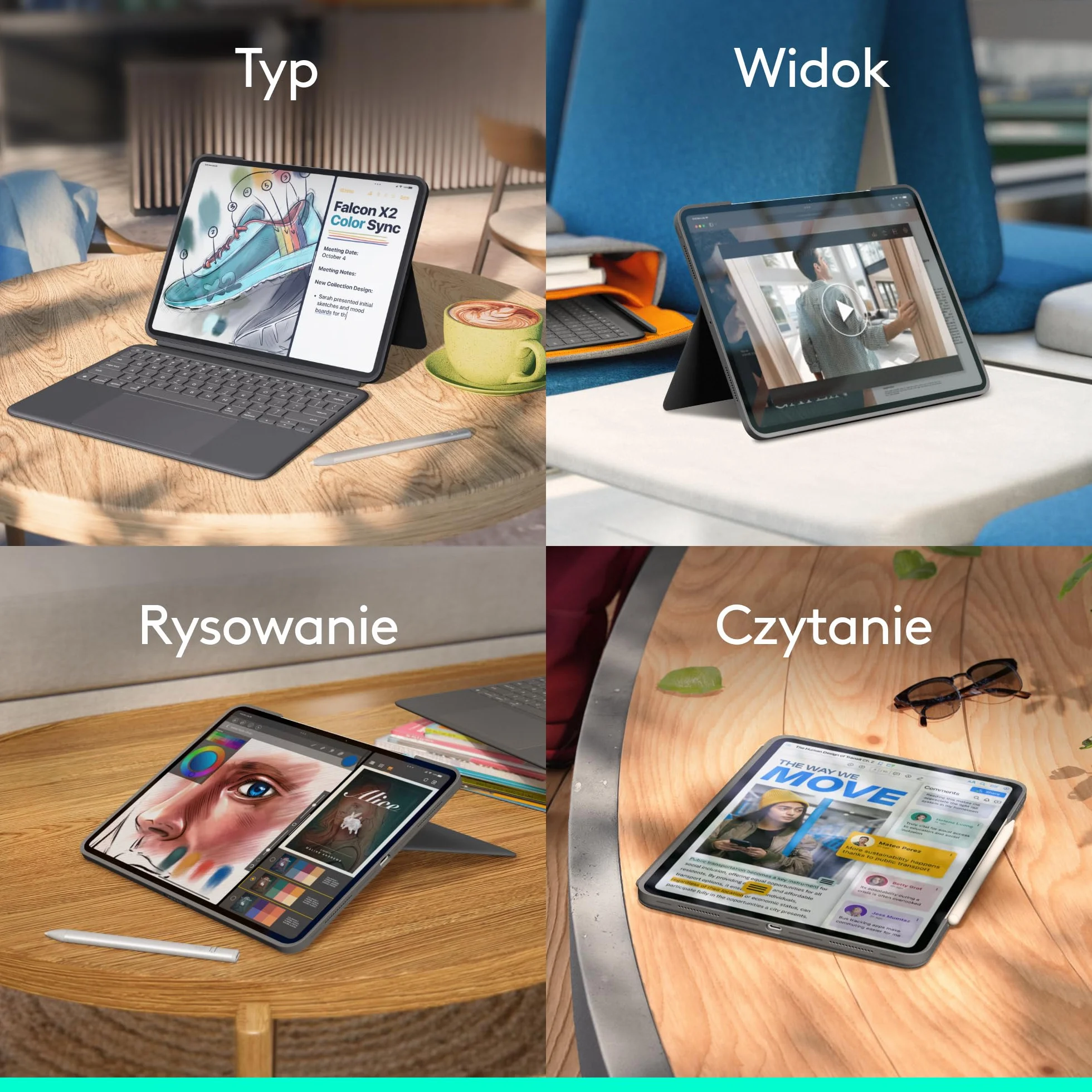 Logitech Combo Touch Etui z klawiaturą do iPada Pro 13 cali M4 M5 2024 2025 Odłączana podświetlana podstawka Grafit