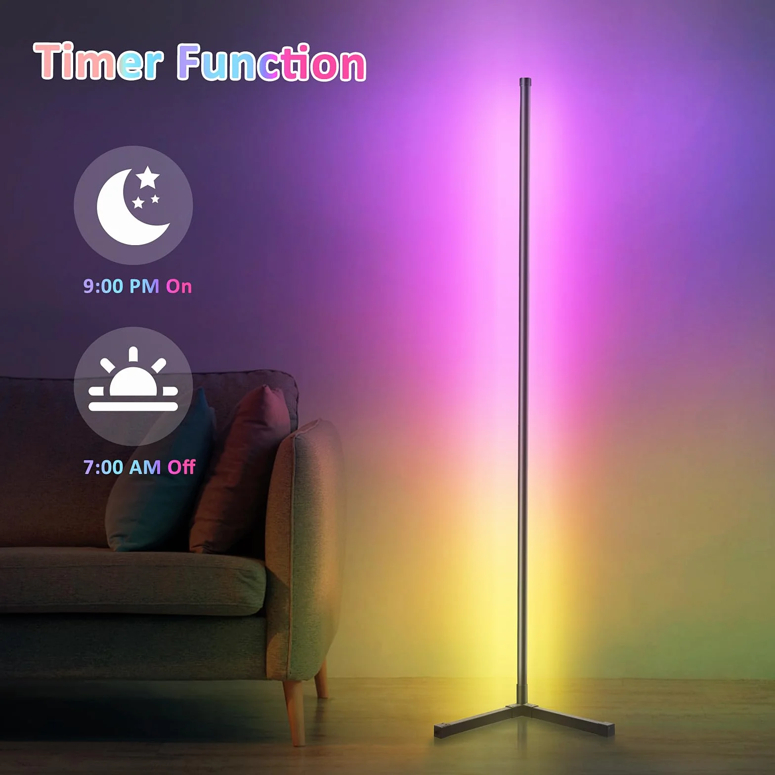 Comius Sharp Lampa stojąca LED do salonu, 160 cm, Smart RGB LED, lampa stojąca z pilotem zdalnego sterowania i aplikacją, 16 milionów kolorów, tryby muzyki, tryb DIY, funkcja timera, do sypialni,