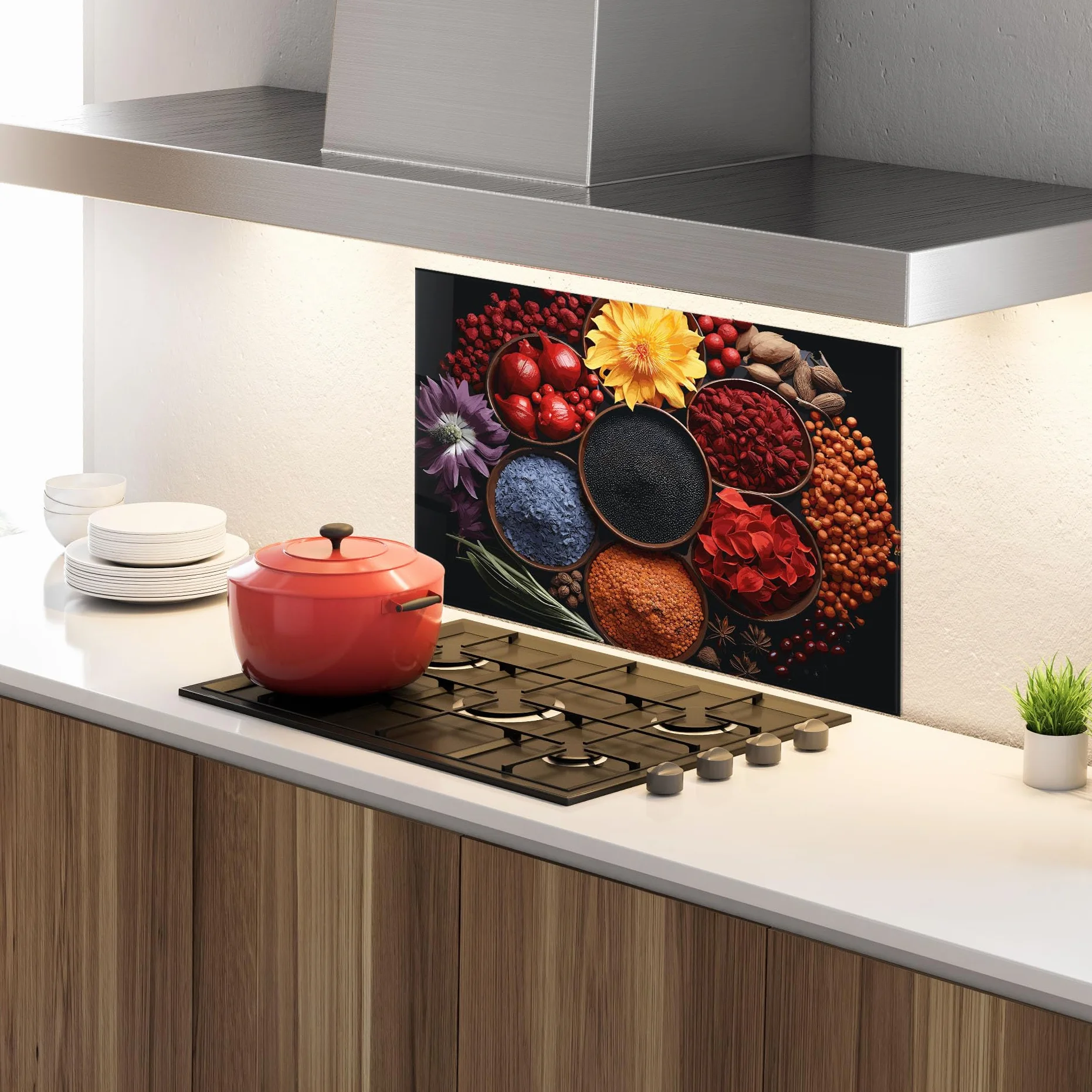 ARTHUB Szklany panel kuchenny 50x70 cm Autumn Color Spices Osłona przed rozpryskami Szkło hartowane