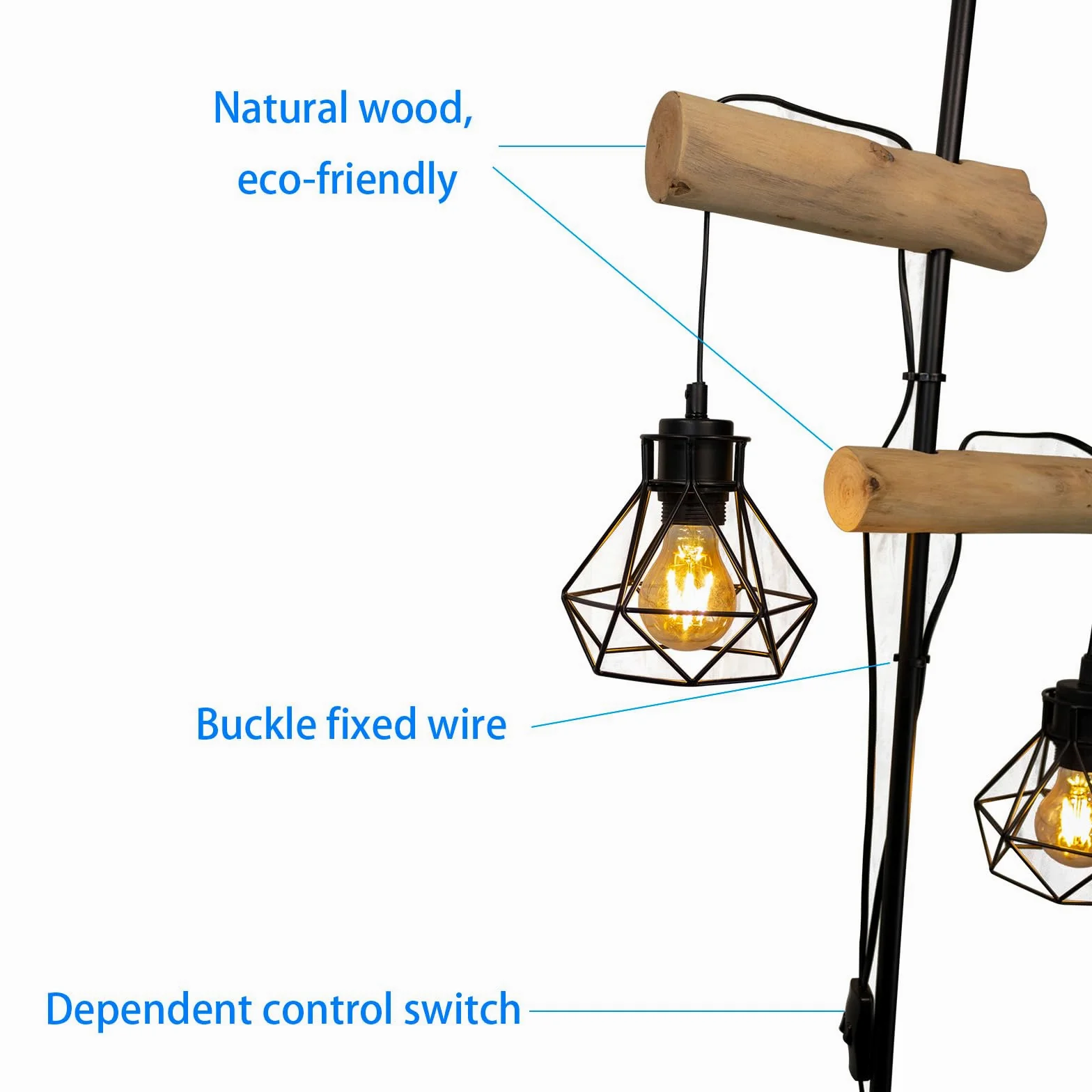 lampa stojąca drewniana do salonu z metalem: lampy stojące z diamentowymi abażurami (żarówka nie jest w zestawie) Nowoczesna dekoracyjna lampa salonowa z podwójnym włącznikiem lampa do łóżka