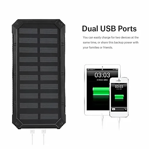 Solarny powerbank 20000 mAh USB 2 wyjścia bezprzewodowy szybkie ładowanie latarka
