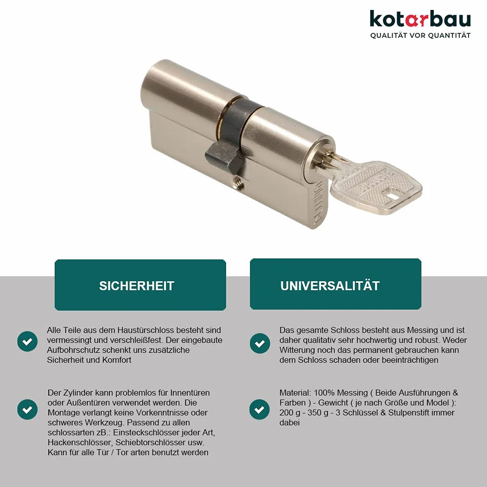 KOTARBAU® Wkładka bębenkowa zamka do drzwi 30/35 nikiel