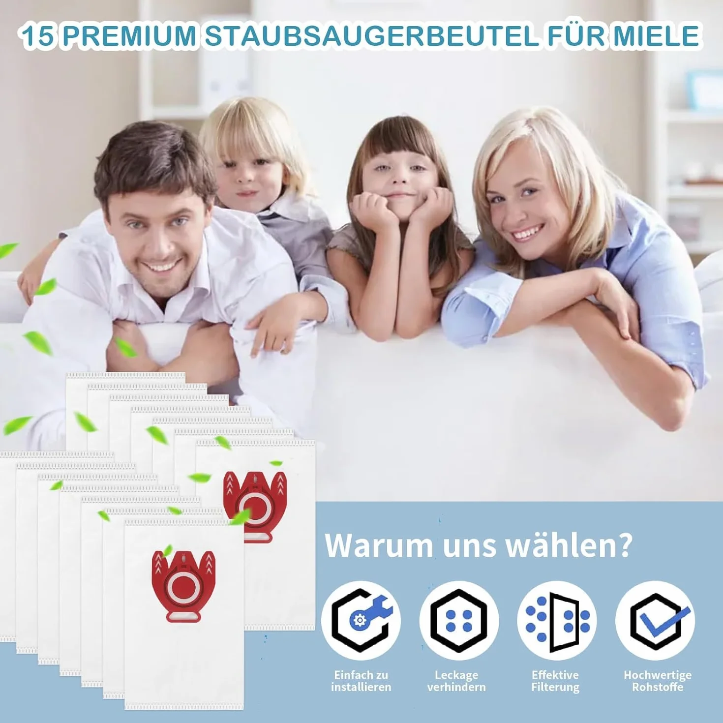 15 worków do odkurzacza Miele Compact C1 Compact C2 Complete Series C1, S2, S3, S4, S5, S6, S7, z 2 filtrami
