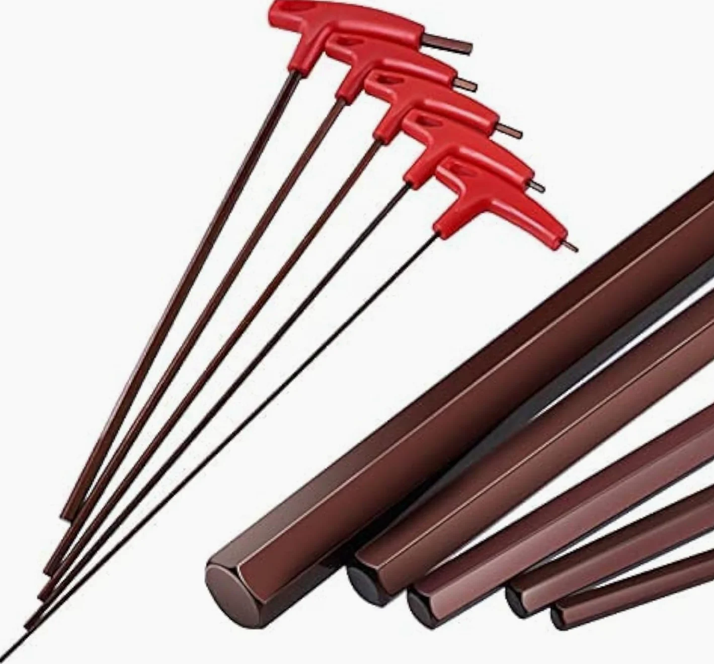 Akin 5pcs 3/4/5/6/8mm Płaski Klucz Imbusowy Ze Stali Stopowej S2, Bardzo Długi Klucz Imbusowy Z Uchwytem W Kształcie Litery T, Hartowany Klucz Imbusowy Z Uchwytem