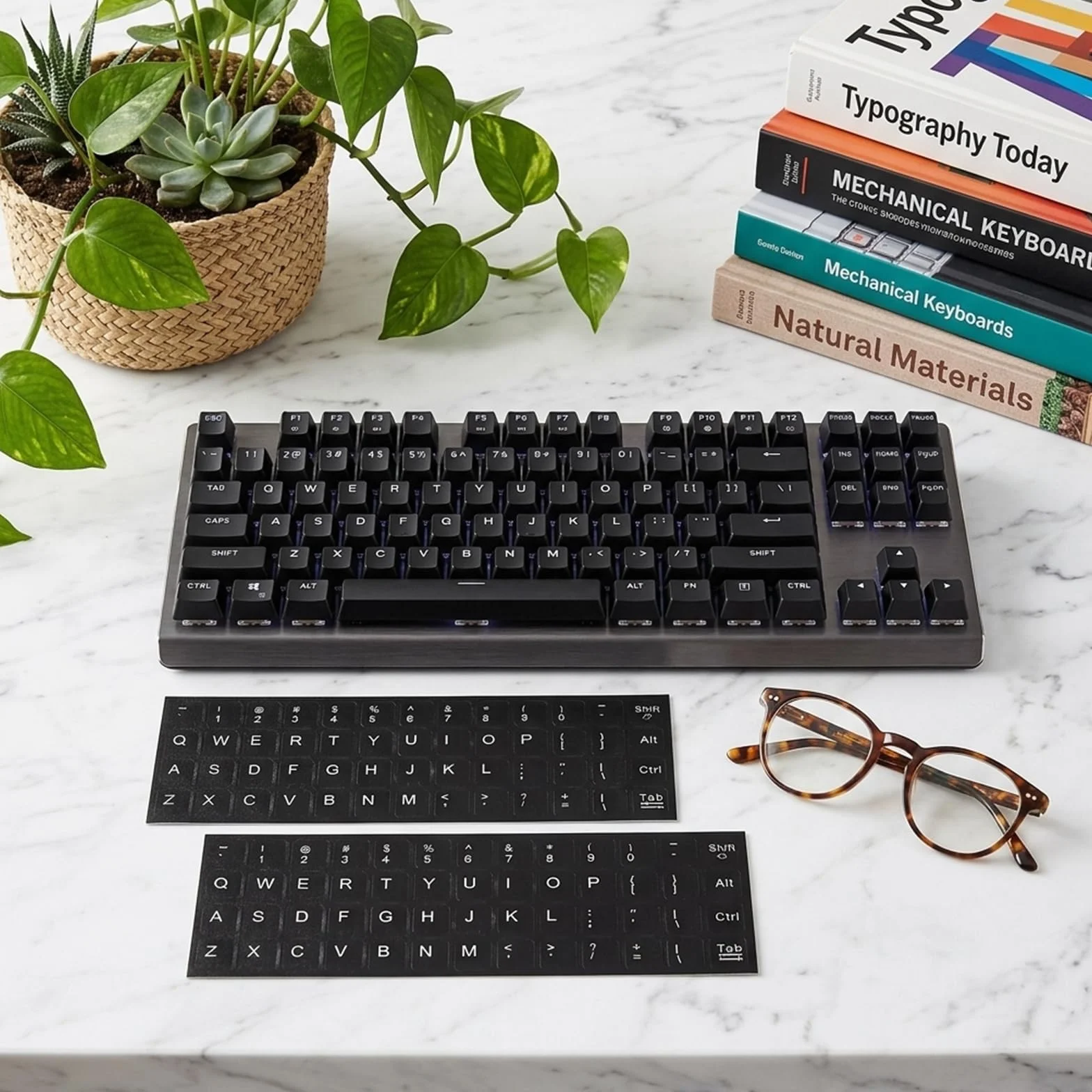 Ouligay 6 sztuk naklejek na klawiaturę w języku angielskim, naklejki na klawiaturę, laptop, uniwersalne naklejki zastępcze, naklejki na laptopa i biurko, PCW, matowa czerń z białymi literami