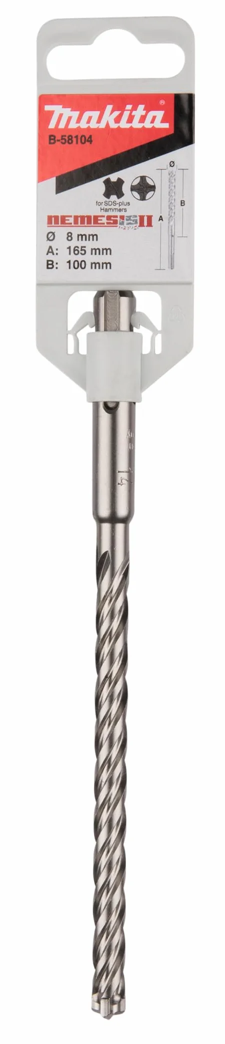 Makita B-58104 NEMESIS2 SDS-PLUS wiertło udarowe 8,0 x 165 mm, 1 sztuka, idealne do betonu, żelbetu, muru