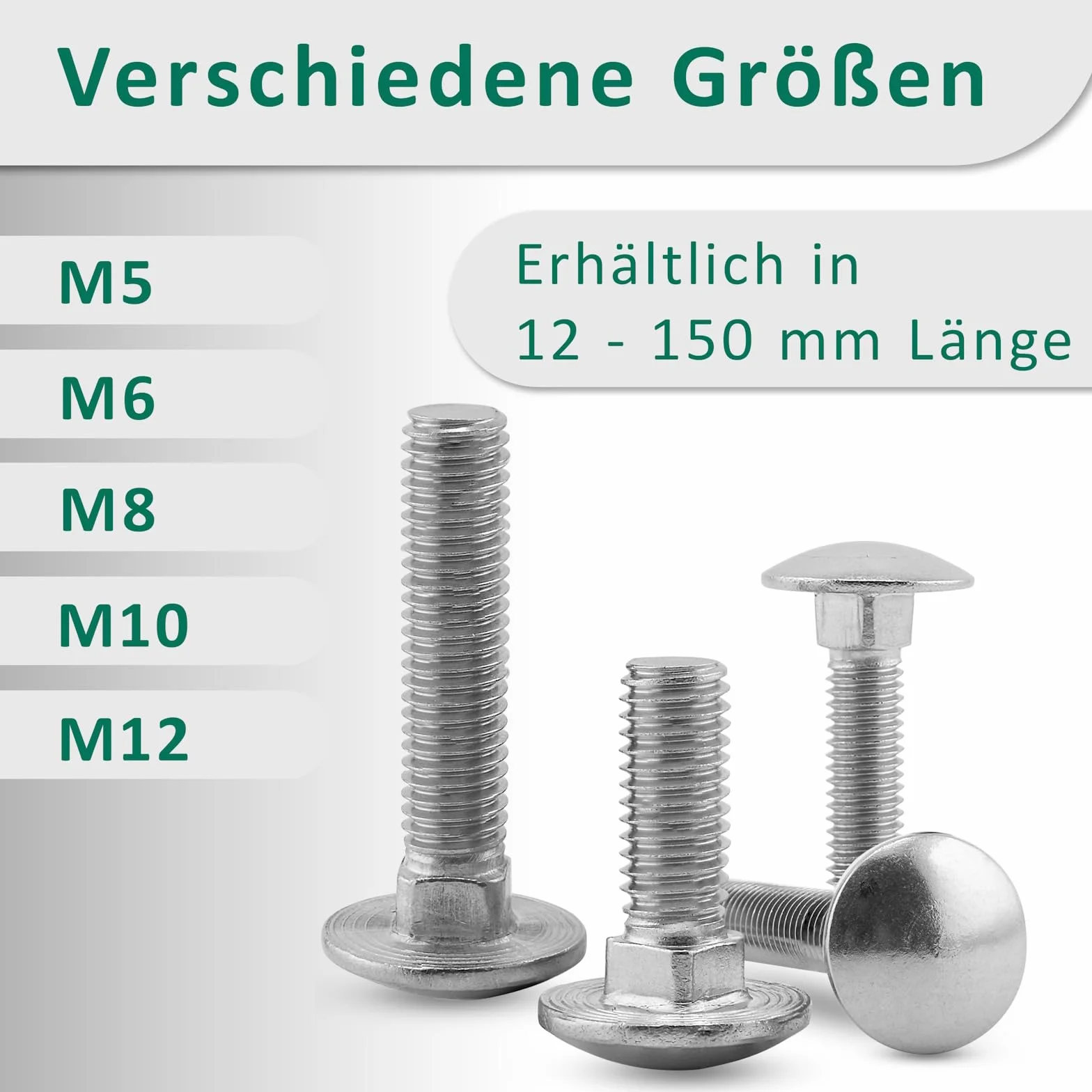 DSM – śruby zamkowe M8 x 45 mm zgodnie z DIN 603 – nakrętka zabezpieczająca M8 DIN 985 i podkładka DIN 9021 – stal nierdzewna A2/V2A – śruby z łbem płaskim z nasadką czworokątną – nakrętki stoperowe