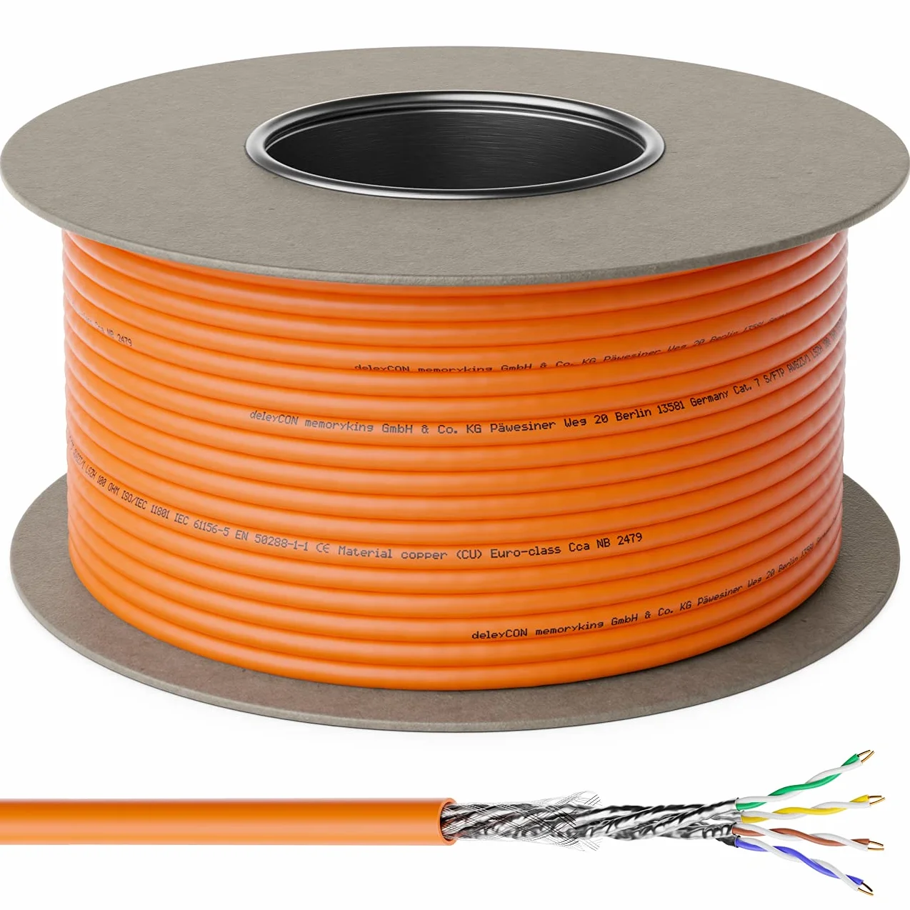 deleyCON CAT.7 Kabel do Instalacji Miedź Sztywny S/FTP PIMF LAN Ethernet Gigabit 10 Gbit 1000 MHz LSZH Bezhalogenowy 100m