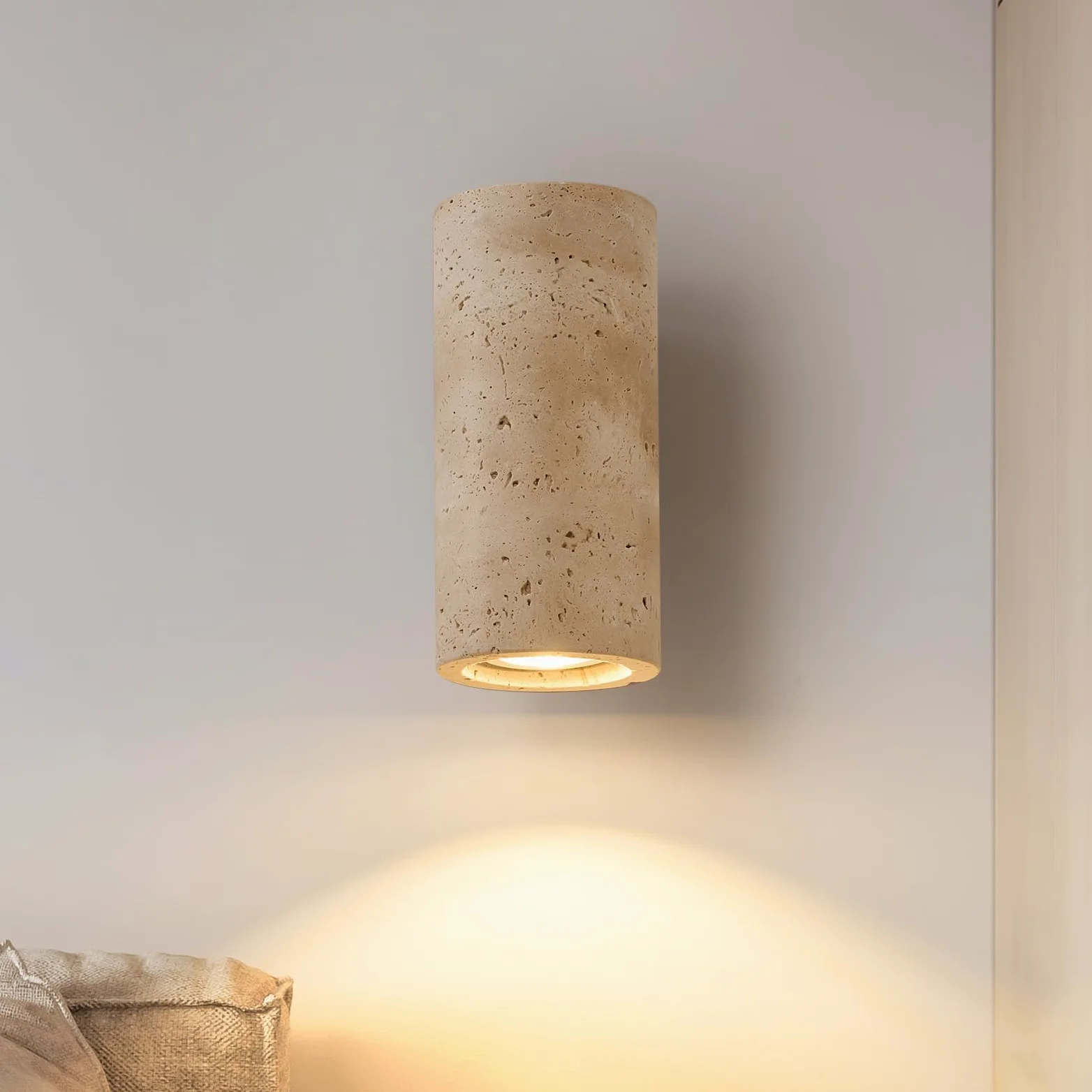 Kinkiet żółty kamień trawertyn kinkiety Wabi-sabi kamienne lampy w kształcie filaru prostokątny kinkiety ciepłe światła do sypialni jadalni kuchni przedpokoju korytarza