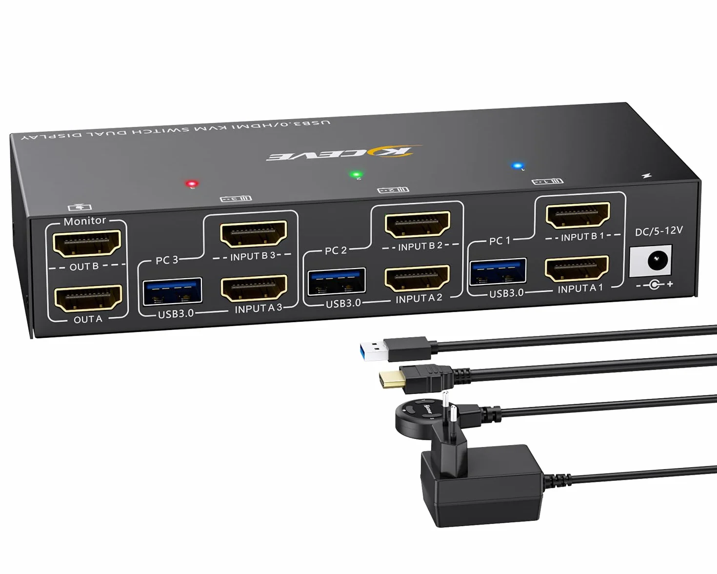 KVM Switch USB 3.0 HDMI 3 PC 2 Monitory 4K 60 Hz 2K 144 Hz Symulacja EDID