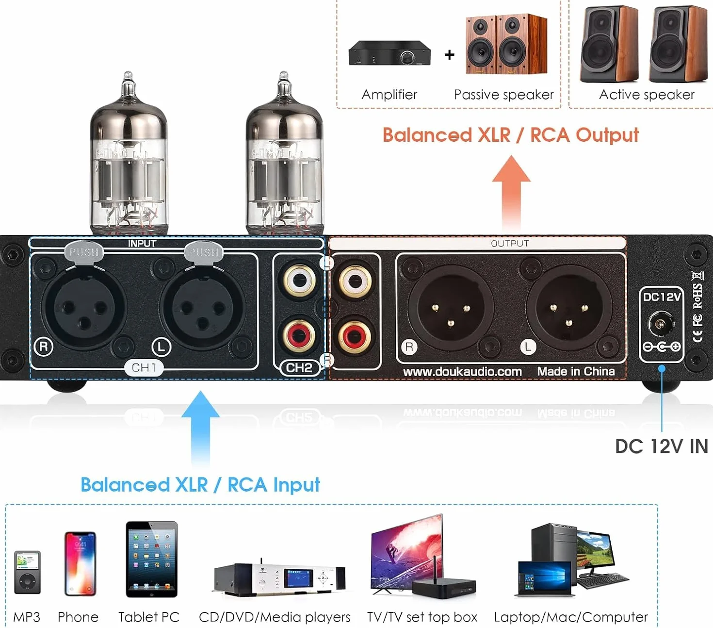 Douk Audio Equalizer do rur próżniowych HiFi 7-pasmowy EQ przedwzmacniacz XLR T8 PRO