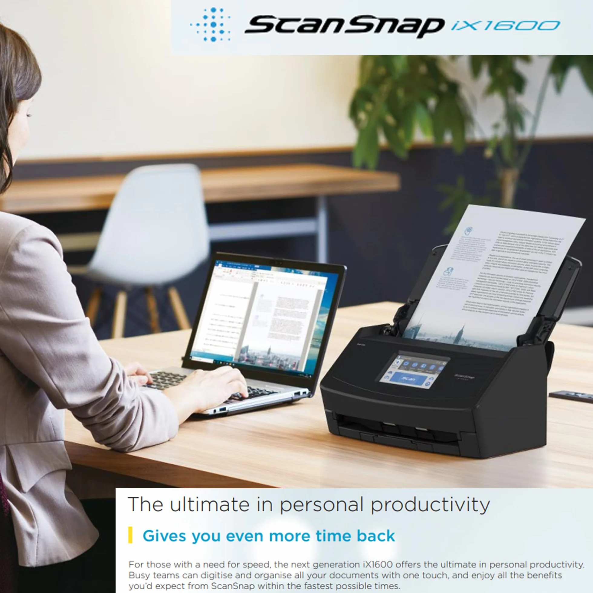 ScanSnap iX1600 Desktop skaner dokumentów czarny - 5 GHz - Duplex, ADF, A4, Wi-Fi, ekran dotykowy, USB 3.2