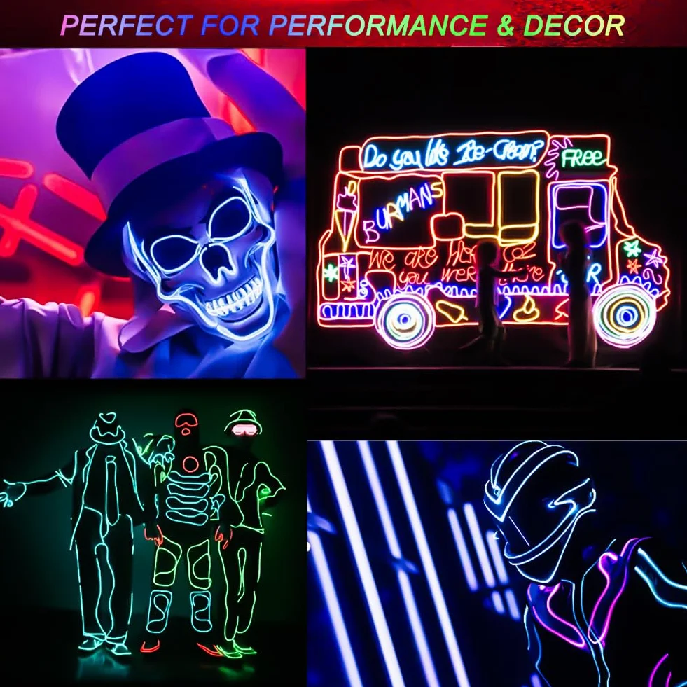 Joycabin EL przewód świetlny 5 x 1 m, neonowy wąż świetlny, przenośny, neonowy, świecący na imprezy, karnawał, Halloween, do dekoracji kostiumu (biały)