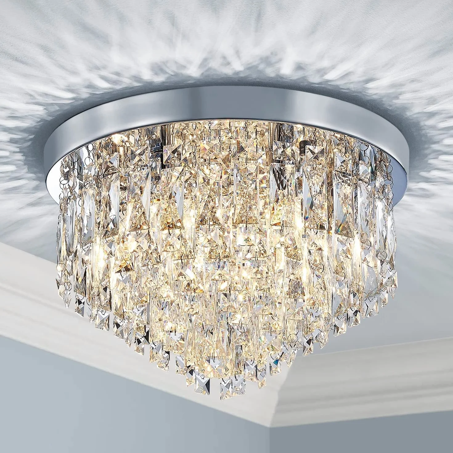 Saint Mossi 21013 nowoczesny kryształowy żyrandol krople deszczu, lampa sufitowa do salonu, H30 X D30cm, 7 gniazd E14