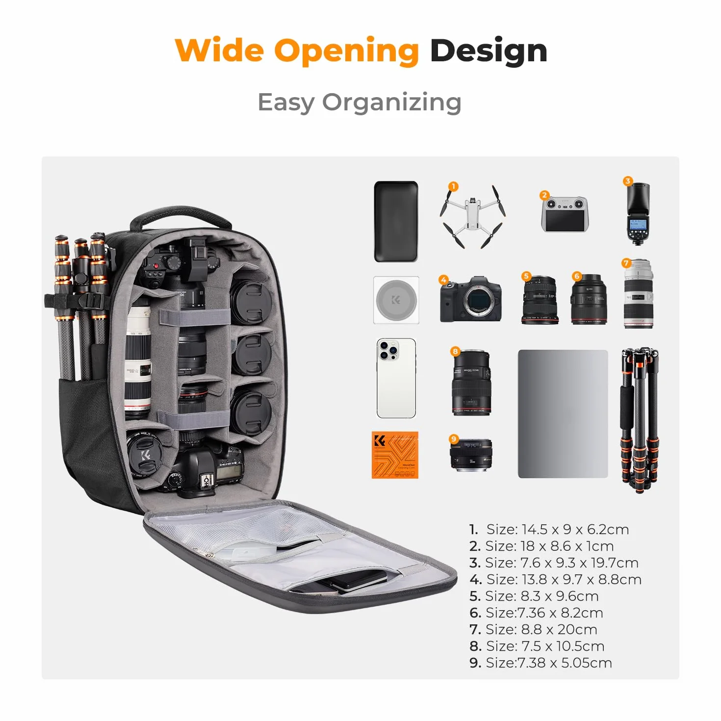 K&F CONCEPT Wodoodporny plecak na zdjęcia 15,6" Kieszeń na laptopa twarda torba na aparat