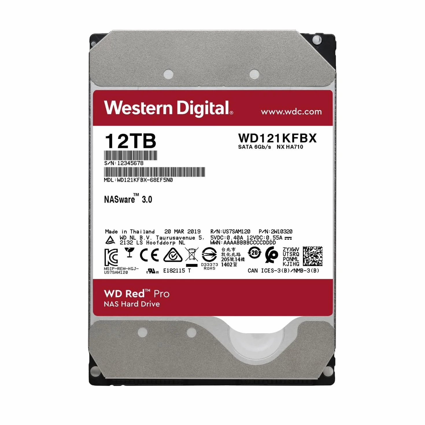HDD WD Red Pro WD121KFBX 12TB/8,9/600/72 Sata III 256MB (CMR)