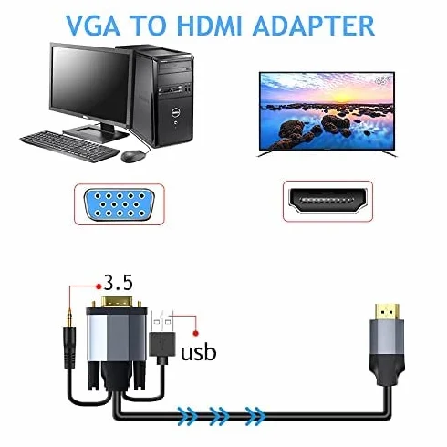 Kabel adaptera VGA na HDMI z audio 5 m aktywny 1080P