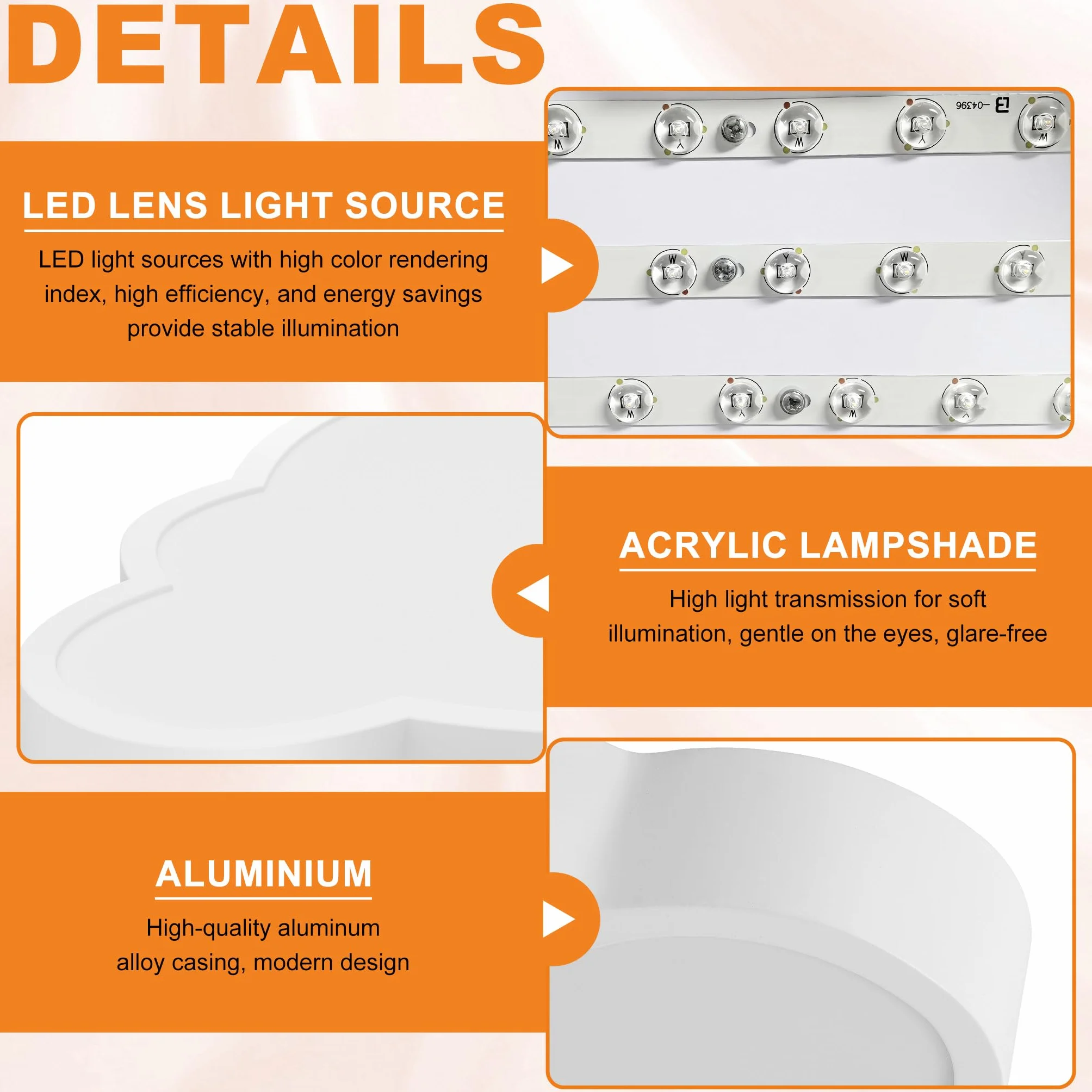 LZQ Lampa sufitowa LED, 48 W, do pokoju dziecięcego, ściemniana, chmury, lampa sufitowa, lampa do salonu, sypialni, z pilotem