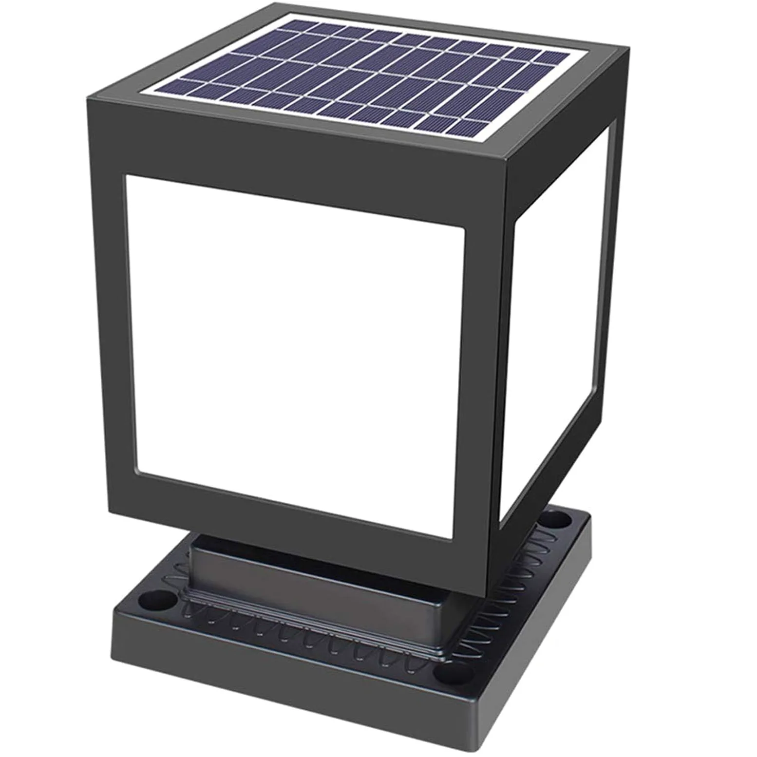Solarna zewnętrzna lampa słupkowa LED, wodoodporna, ogrodowa lampa solarna do bramy, dziedzińca, werandy, Ø15 cm, czarny kwadrat, 6000 K