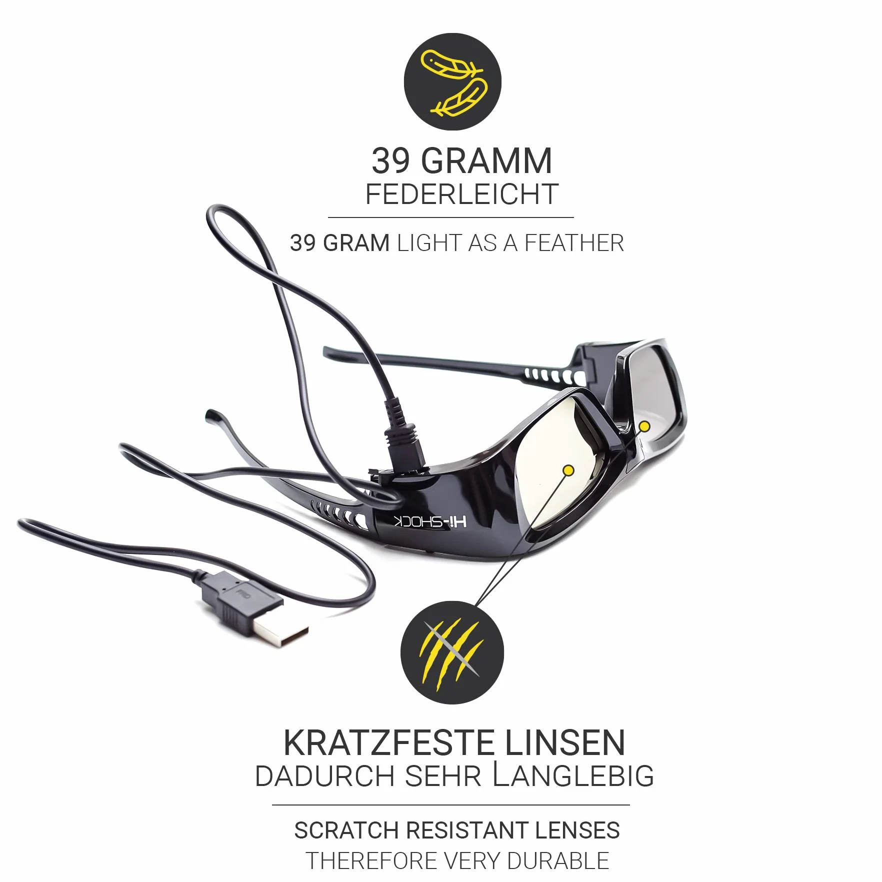 2 x Hi-SHOCK BT/RF Pro Black Diamond | okulary 3D Bluetooth do projektorów 3D TV i 3D-RF firmy Sony, Epson, Jvc, Samsung, Panasonic [okulary migawki | 120 Hz | ładowane | 39 g | Bluetooth/rf]