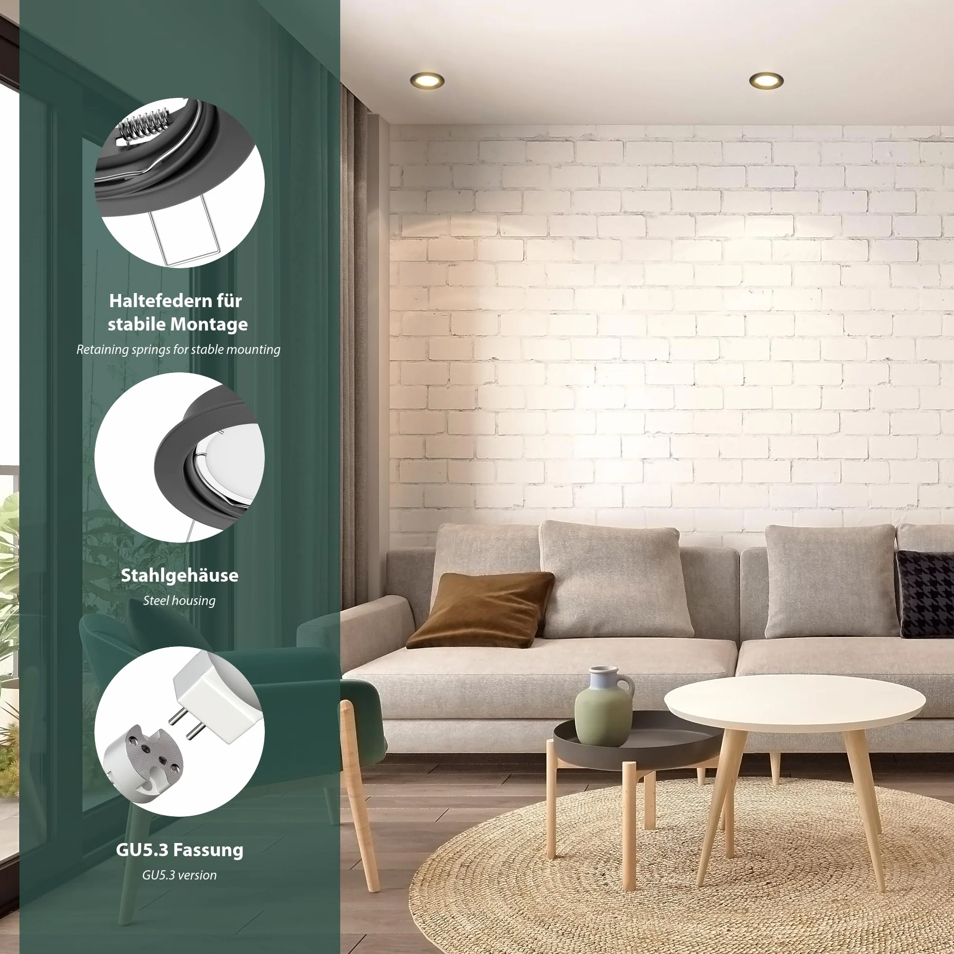 ledscom.de 5 sztuk Sufitowa ramka do zabudowy FERE ramka do zabudowy antracyt mat (LED/halogen/MR16/50mm) z gniazdem GU5.3