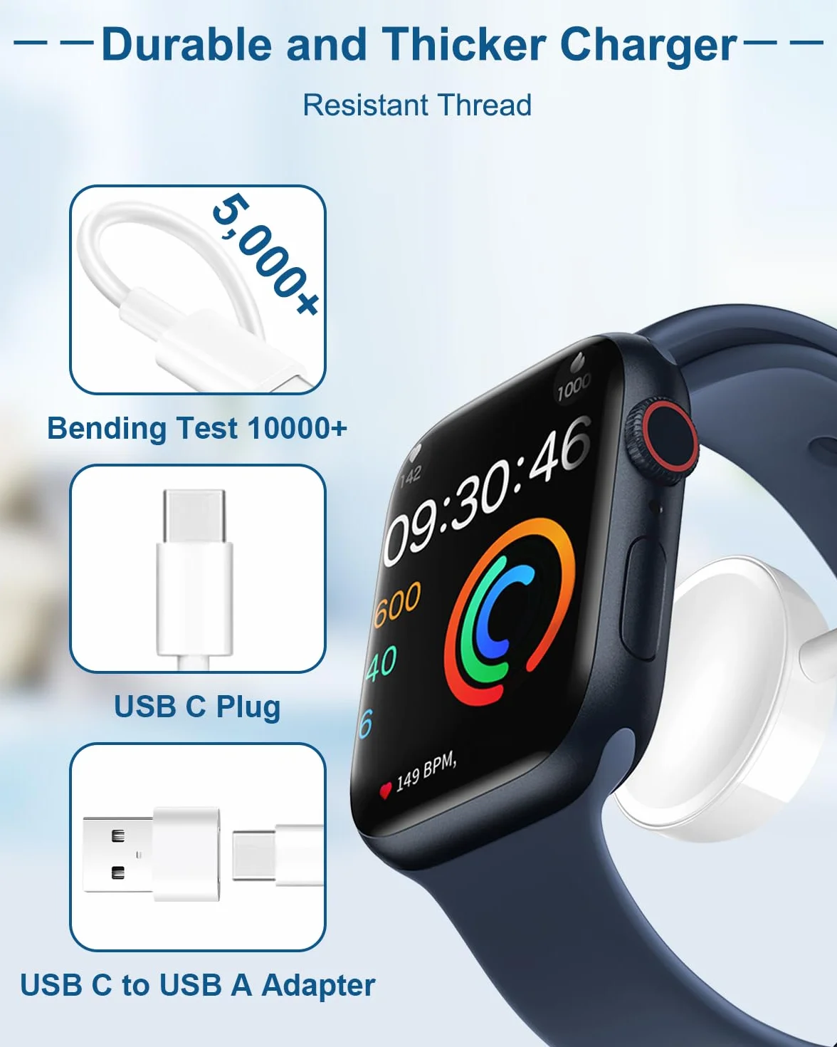 Ładowarka magnetyczna do Apple Watch z kablem, szybkie ładowanie bezprzewodowe 2M, kompatybilna z Apple Watch Series 11/10/9/8/7/6/5/4/3/2/SE/Ultra, 1 szt.