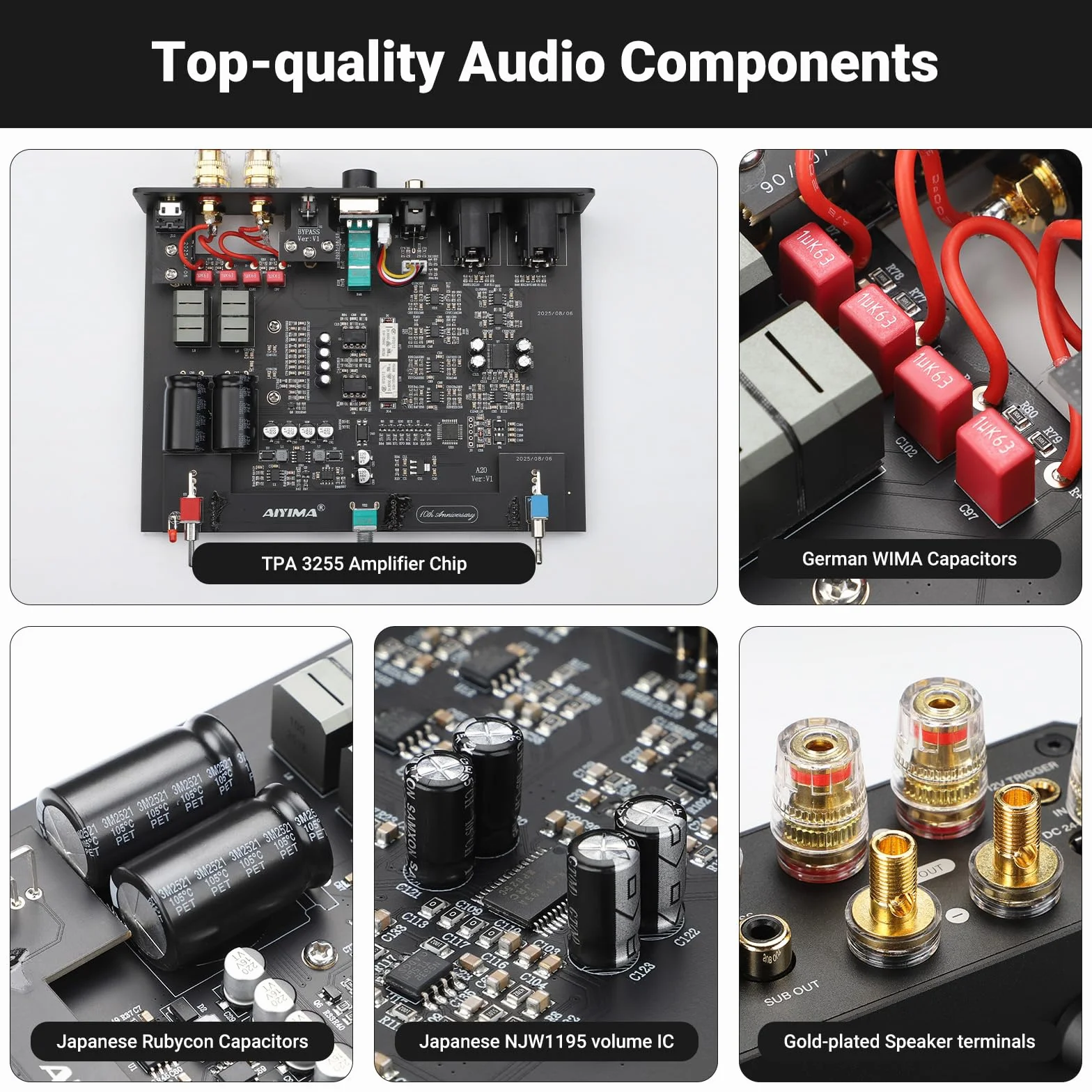 AIYIMA A20 Zbalansowany wzmacniacz stereo TPA3255 HiFi 2.0/2.1 klasy D PFFB RCA/XLR 12V