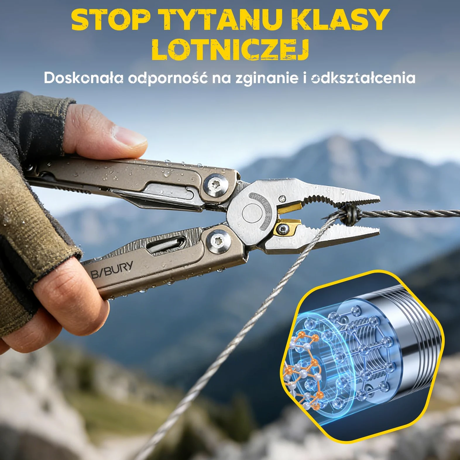 BIBURY Multitool Tytan & Stal Damasceńska,Multitool z Kombinerkami