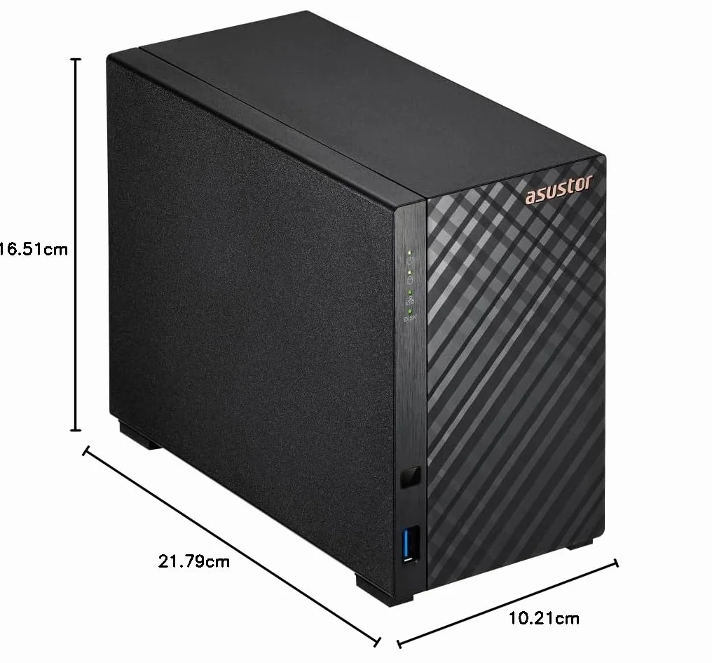 Asustor Drivestor 2 Gen 2 AS1202T, 2 Bay NAS Obudowa Pamięci Sieciowej, Quad-Core 1.7GHz CPU, 2.5GbE Port, 1GB DDR4, 3 x USB 3.0, Network Attached Storage
