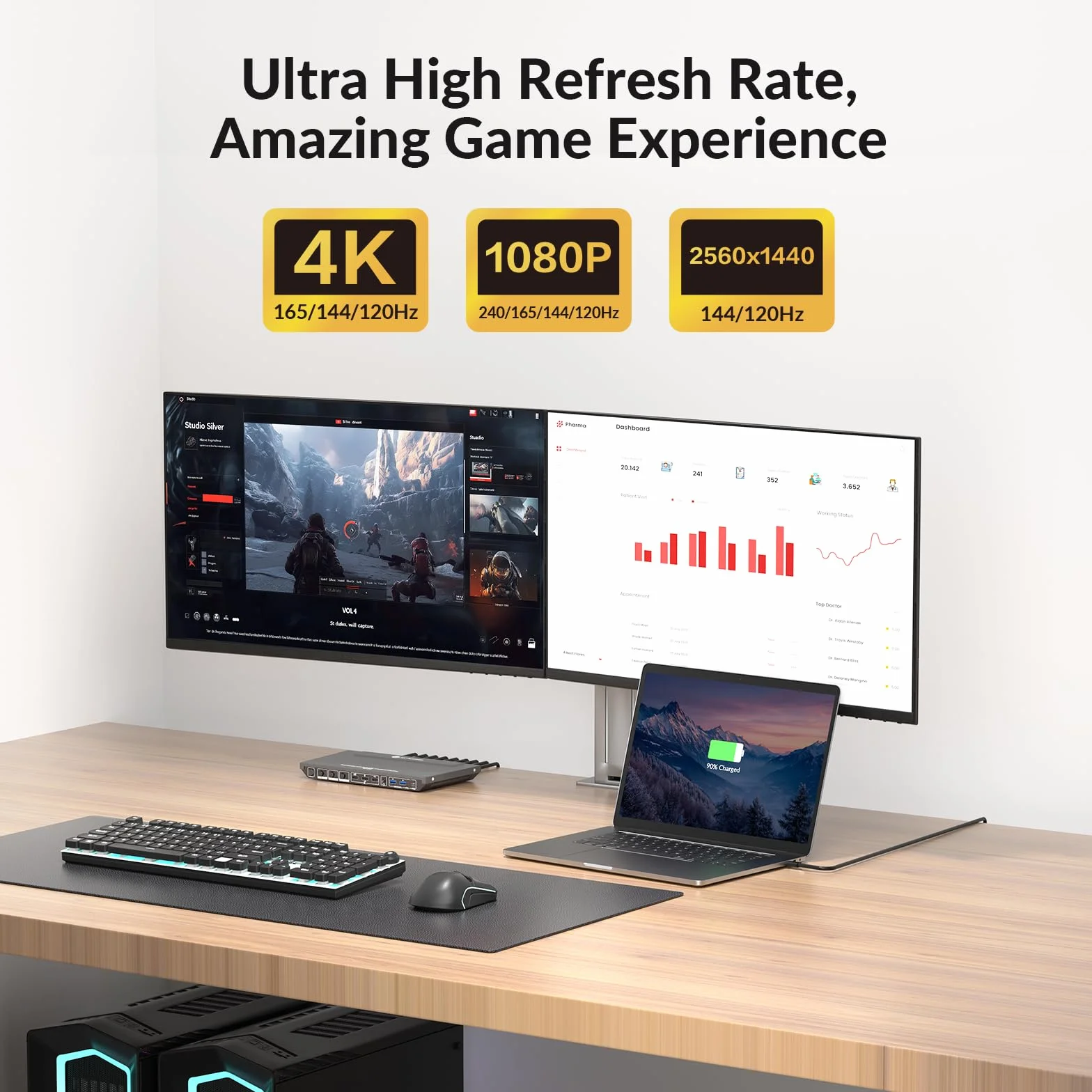 AV Access Docking Station KVM Switch 2 Monitors 3 Computers Dual 4K@60Hz 100W USB C Charging 1G Ethernet