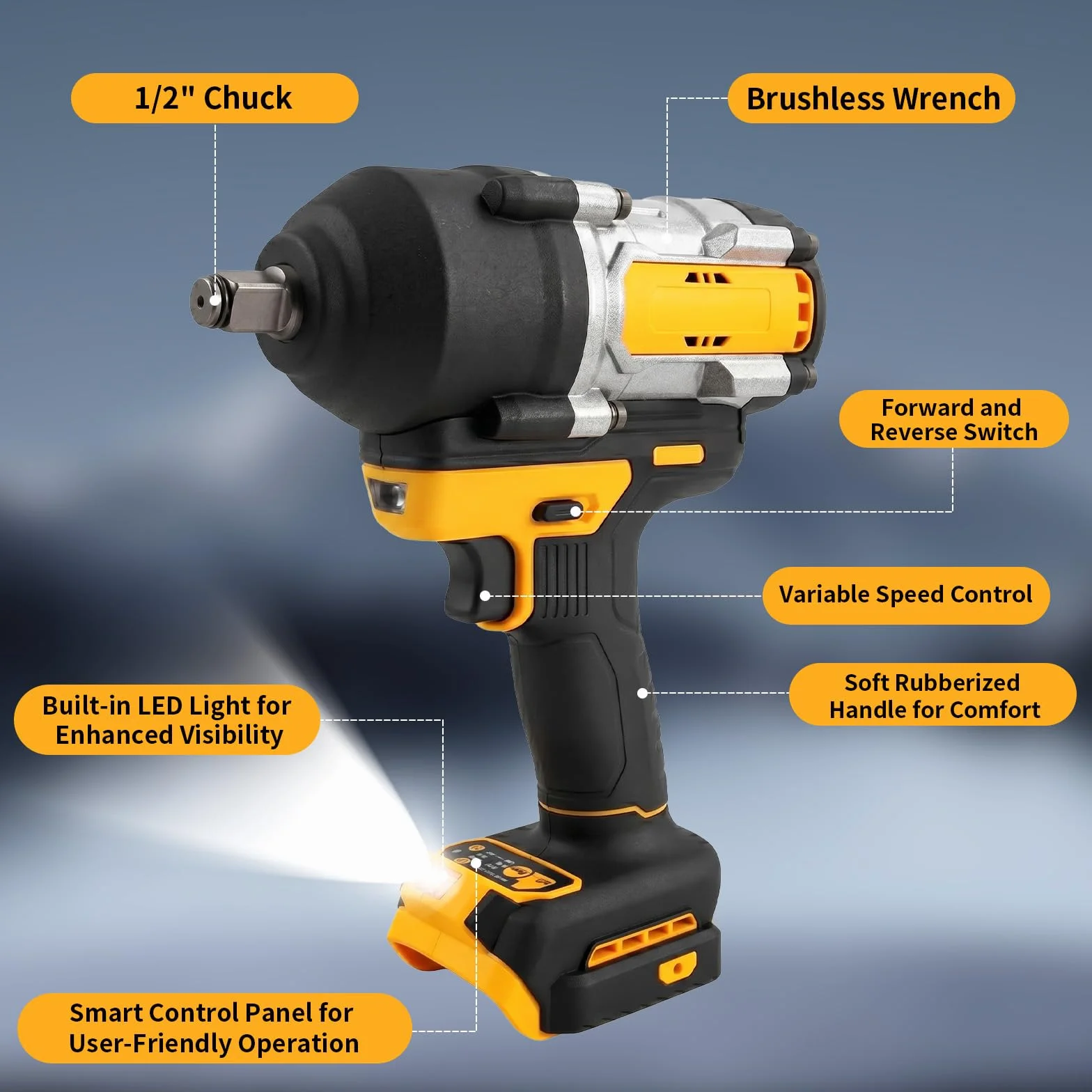 Akumulatorowa wkrętarka udarowa 1500 Nm kompatybilna z DeWalt 18 V/20 V – 3-biegowy 1/2" bezszczotkowy klucz płaski z 6 kluczami nasadowymi do naprawy samochodów, wymiany opon i prac budowlanych (bez