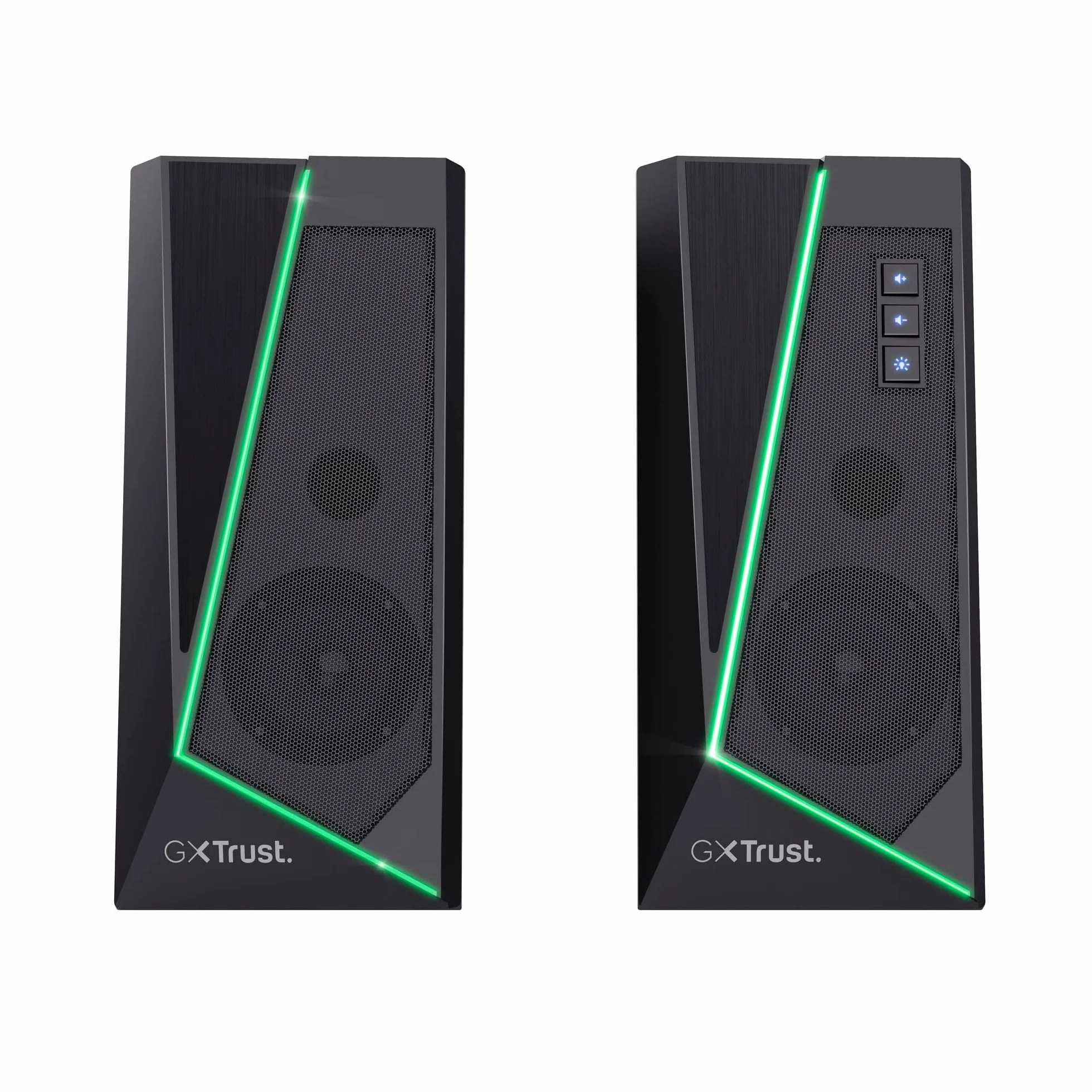 Trust Gaming GXT 609 Zoxa 2.0 głośniki PC stereo, moc szczytowa 12 W, zestaw podświetlanych głośników RGB, system dźwiękowy zasilany przez USB, 3,5 mm Aux, regulacja głośności, do PC i laptopa, czarny