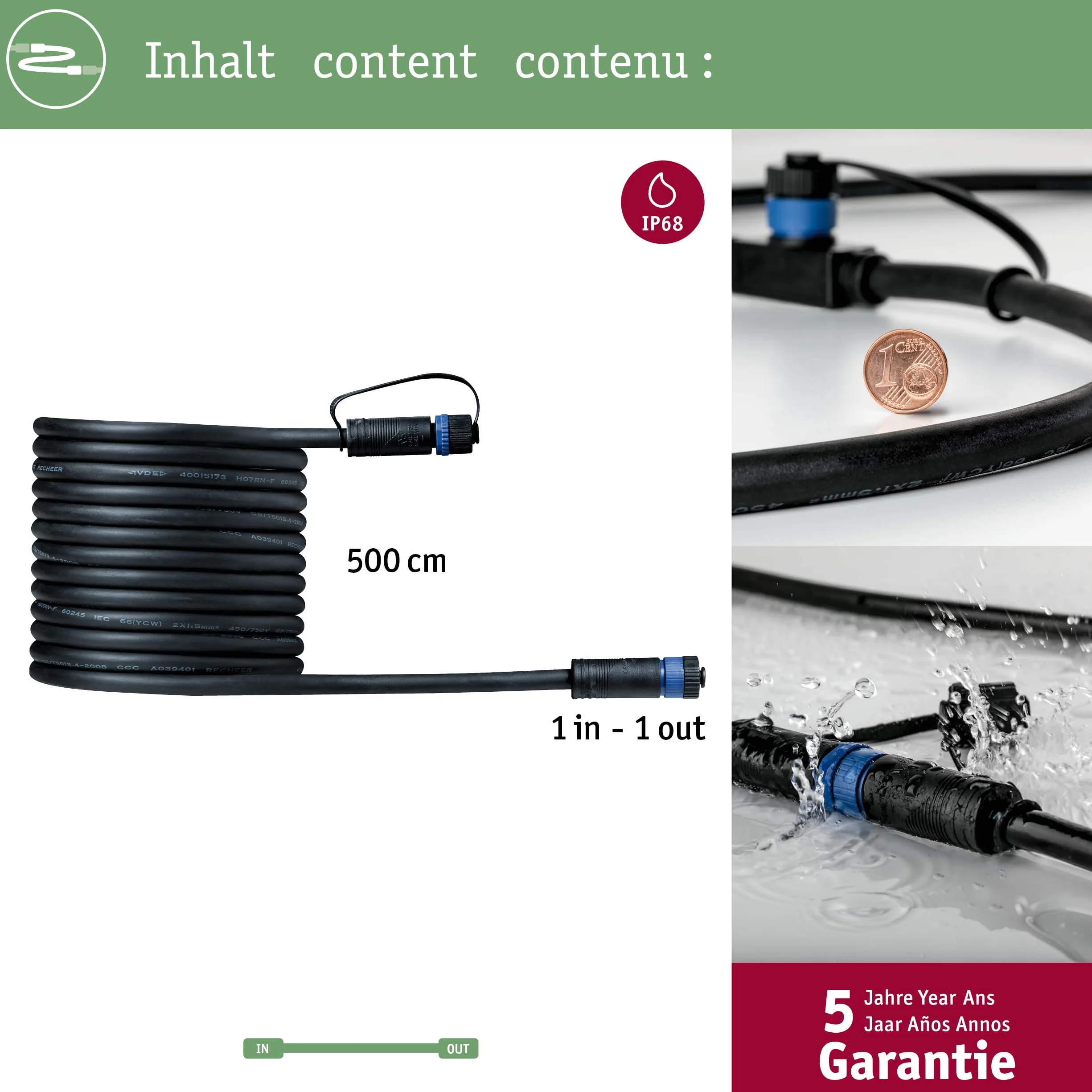 Paulmann 94276 Kabel Plug & Shine, 5 m, IP68, czarny