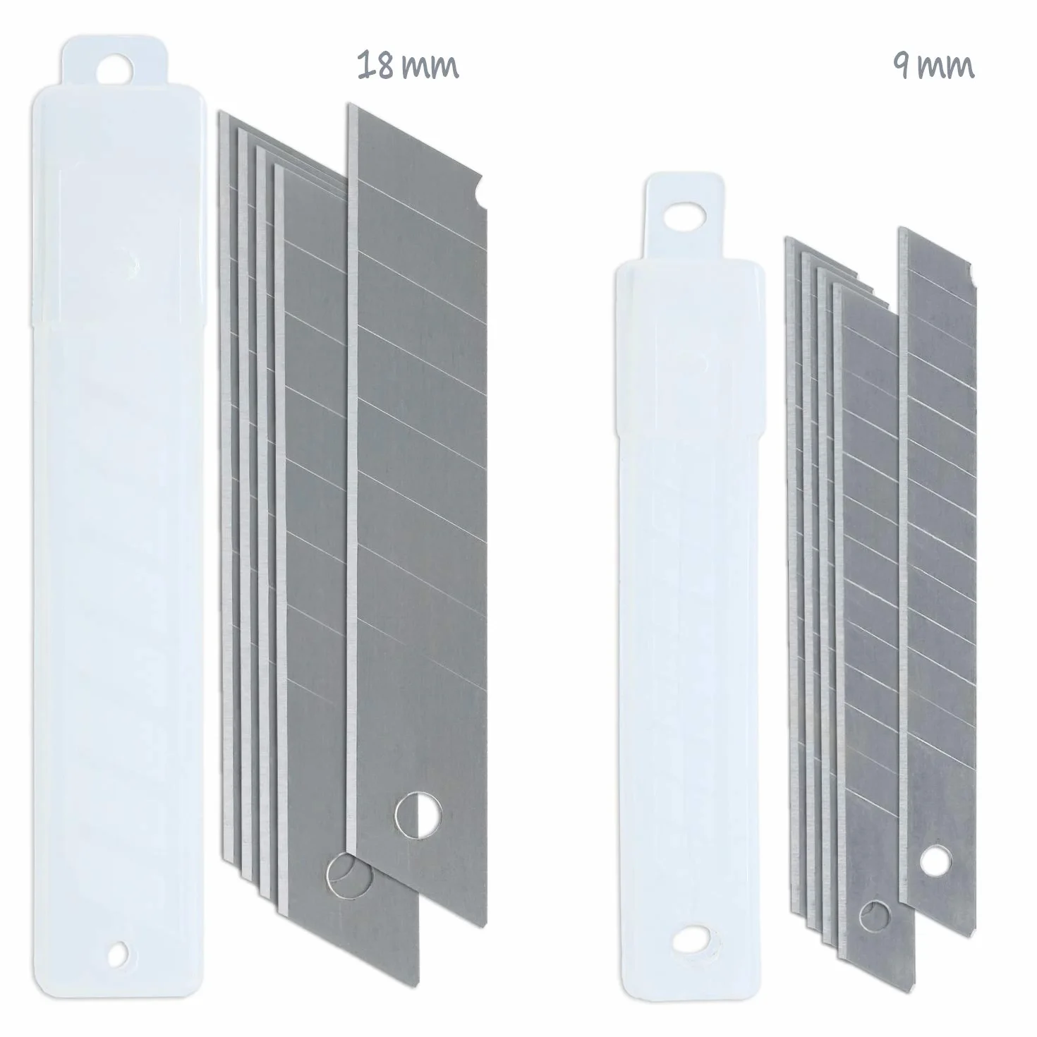 COM-FOUR® 4x noze tnace z wymiennymi ostrzami - noze do dywanów - noze do tapet w 2 rozmiarach - przecinarki do tektury z odlamywanymi ostrzami - noze rzemieslnicze (Aluminium - 4 sztuki)