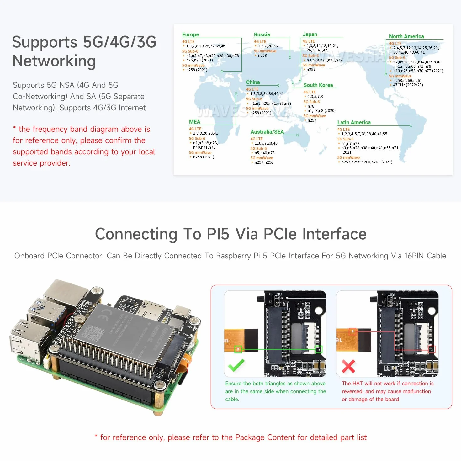 Waveshare PCIe to 5G HAT for Raspberry Pi 5, RM520N-GL 5G Module, SIMCom/Quectel Compatible