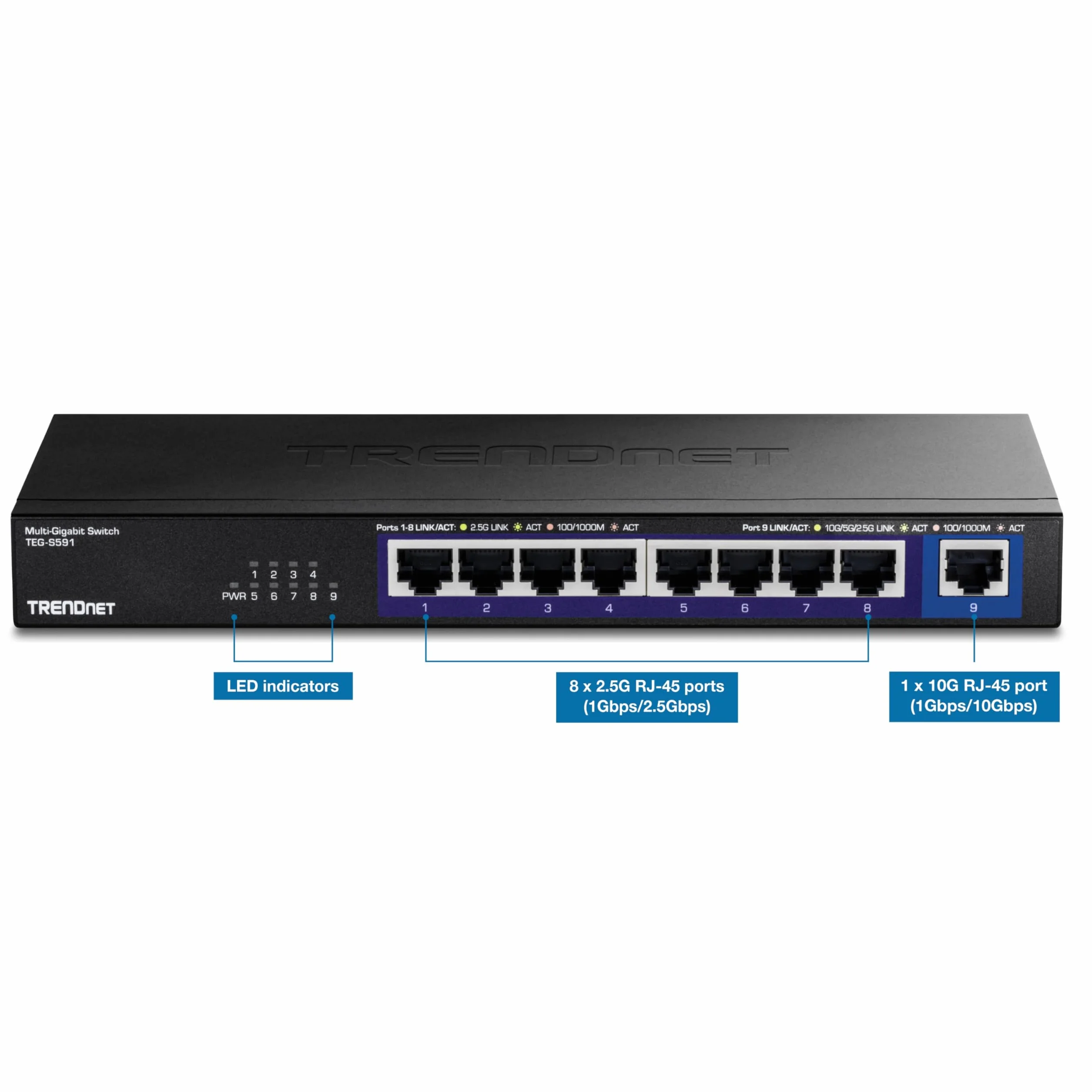 TRENDnet TEG-S591 9-portowy przełącznik Multi-Gig 2,5G RJ-45 10G 60 Gb/s czarny