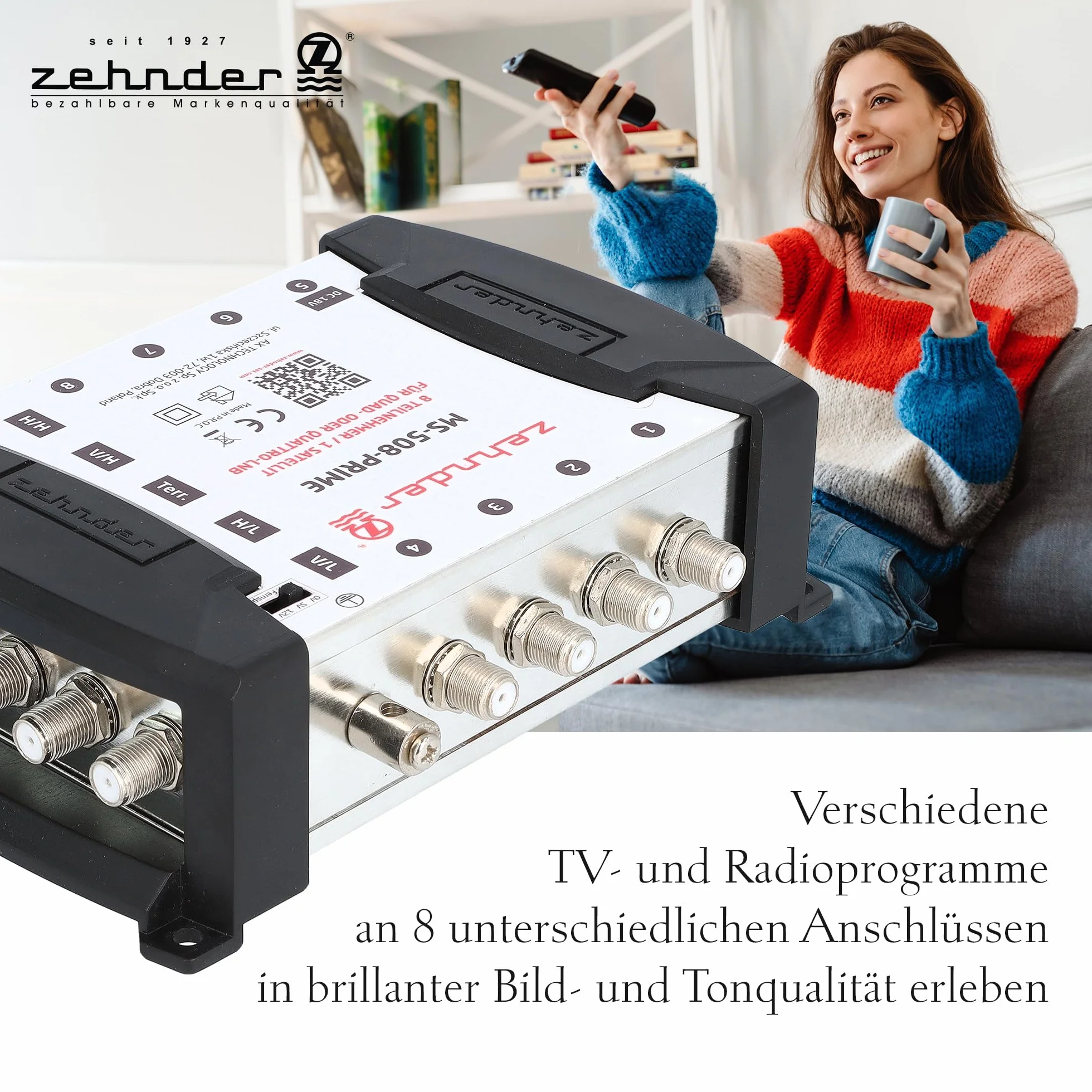 [ Test bardzo dobry] ZEHNDER 5/8 Multiprzełącznik do Quattro i Quad LNB, multiswitch dla 1 satelity i 8 odbiorników (TV, odbiornik satelitarny), rozdzielacz cyfrowej matrycy HD 4K, antena lustrzana