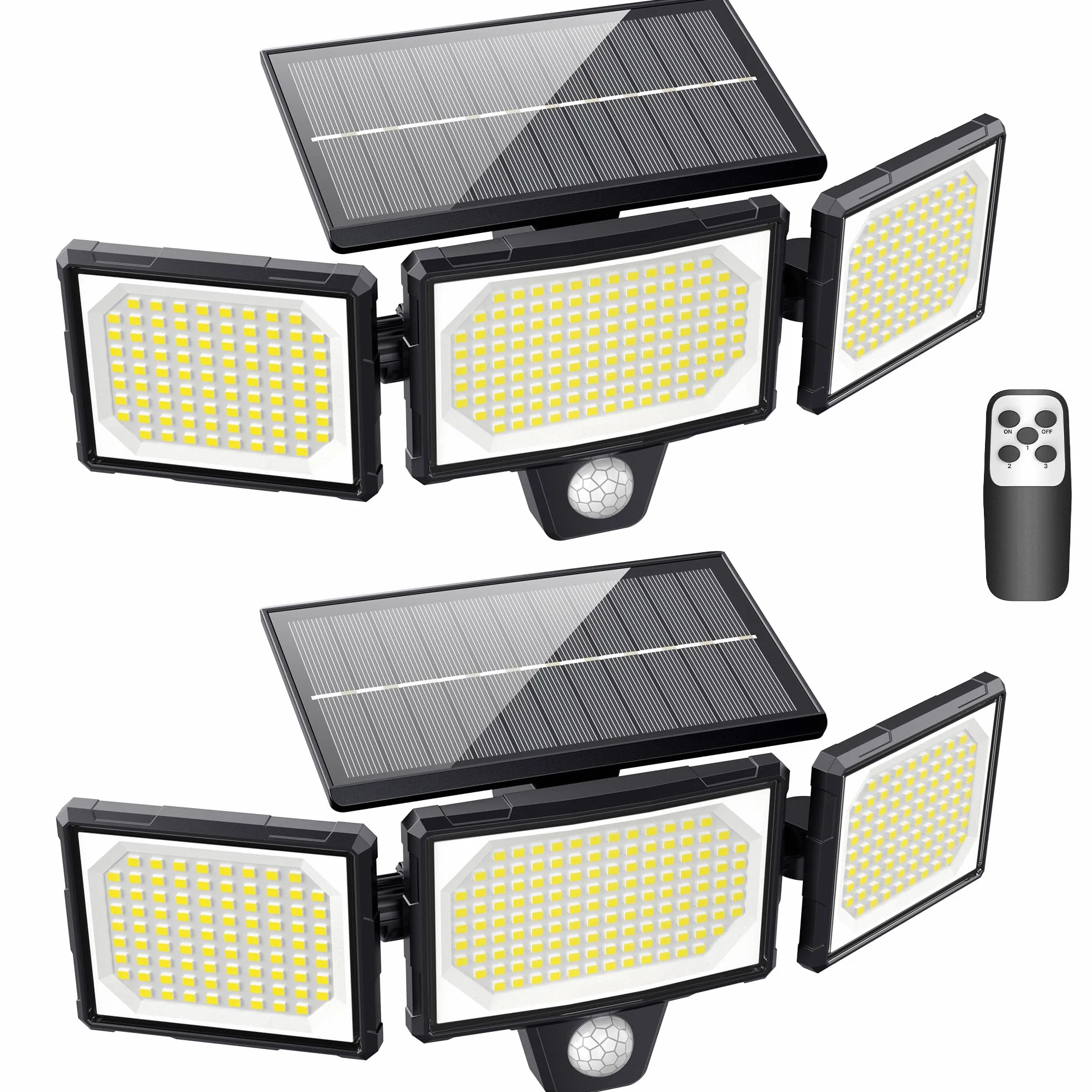 2 x zewnętrzna lampa solarna z czujnikiem ruchu, do ogrodu, 304, 3 tryby, zewnętrzna lampa solarna z pilotem zdalnego sterowania, wodoodporna IP65, szerokokątne oświetlenie słoneczne, oświetlenie