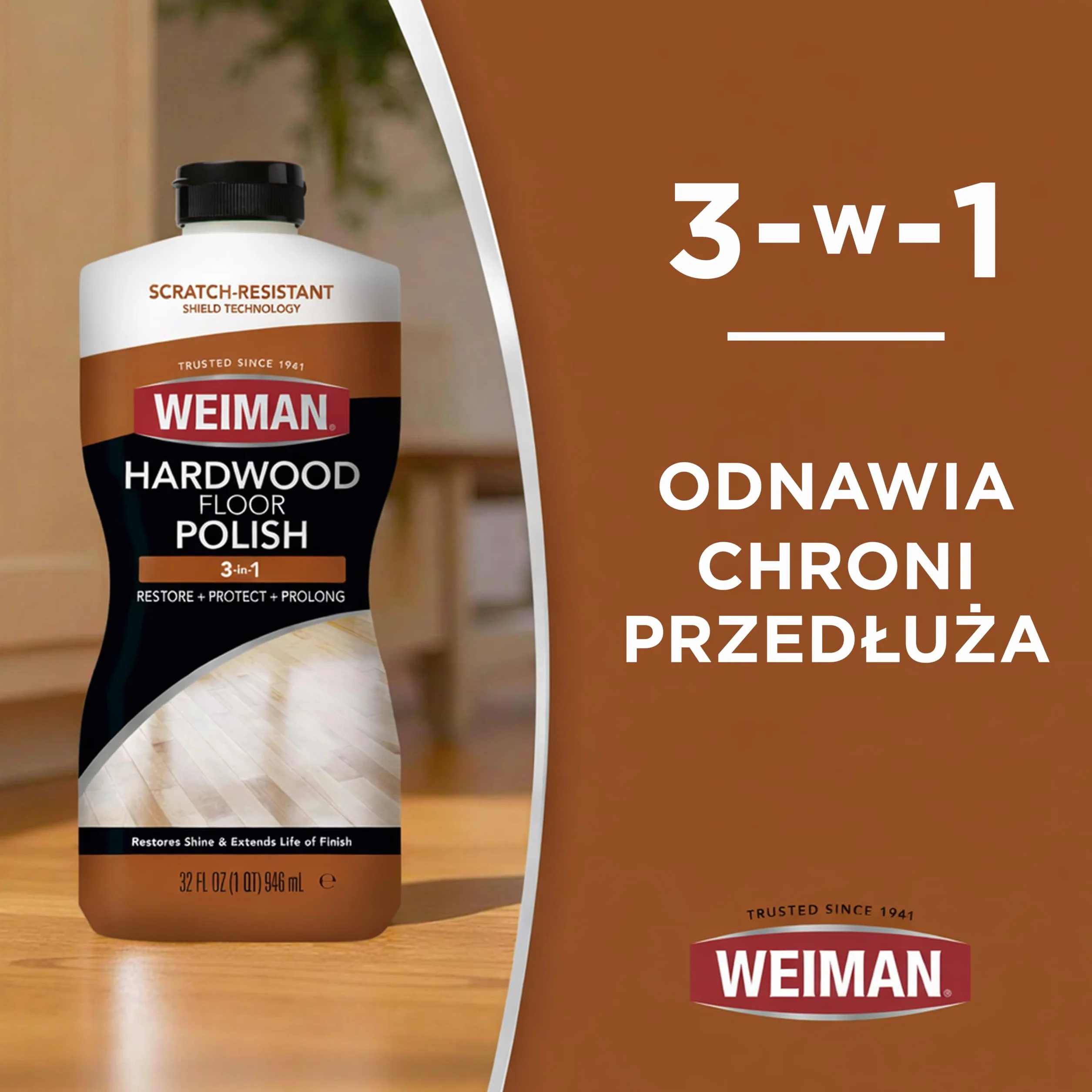 Weiman Zestaw do czyszczenia podłóg z twardego drewna i polerki, zestaw 2 szt. - Podłoga z twardego drewna o dużym natężeniu ruchu, naturalny połysk, usuwa zadrapania, pozostawia warstwę ochronną