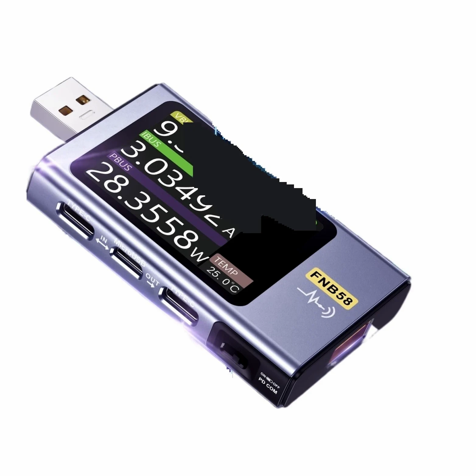 Tester USB FNB58 Cyfrowy Tester USB Woltomierz Amperomierz Protokół Napięcia Prądu Tester Detektora Ładowania TYPE-C Wabik QC/PD(Blauw)