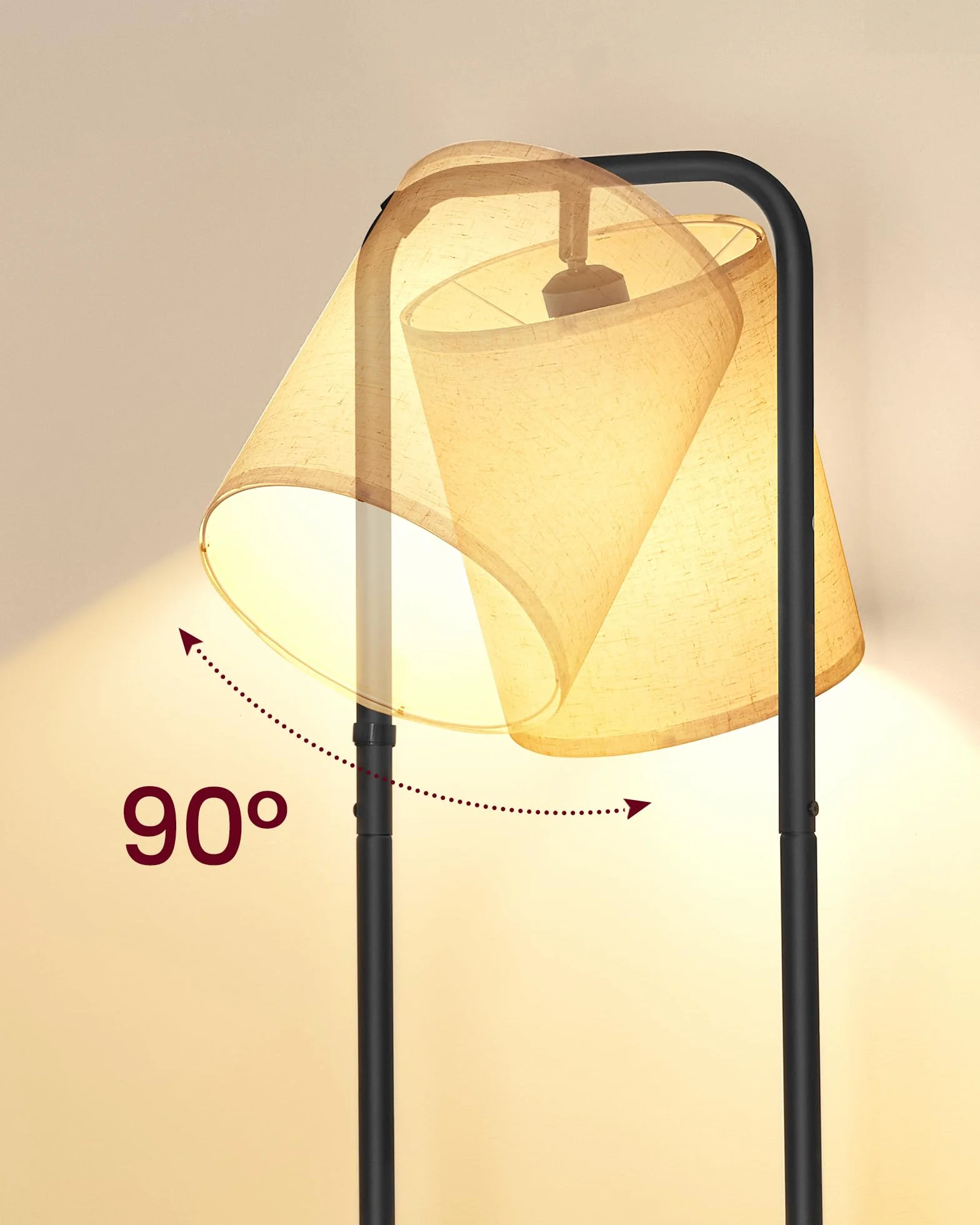 VASAGLE Lampa stojąca z regałem, przełącznik nożny, żarówka LED, abażur z materiału, z 3 drewnianymi półkami, do sypialni, biura, 29,9 x 31,8 x 160,5 cm, kolor czarny atramentowy LFL001BD02