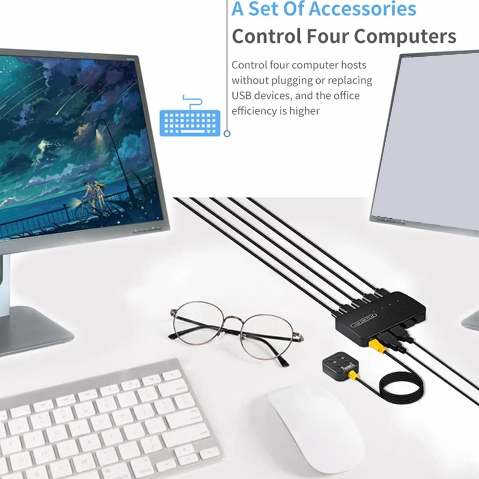 Przełącznik KVM przełącznik USB wspólny kontroler adapter 4 wejścia 4 wyjścia do laptopa komputera drukarki klawiatury monitora myszy