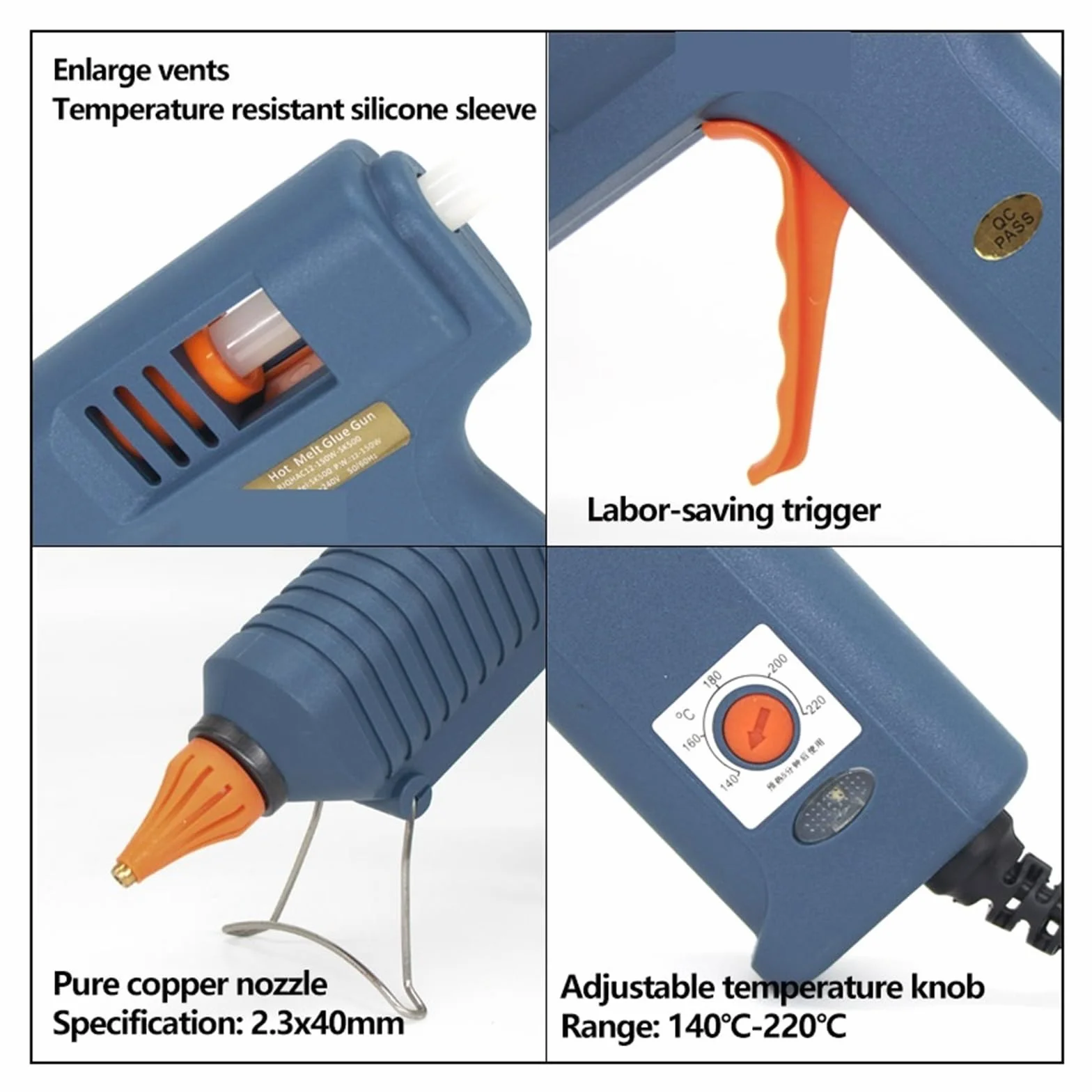 Pistolet Do Klejenia Na Gorąco 150W Pistolet Do Klejenia Z Regulacją Temperatury Długa Dysza Do Klejów W Sztyfcie 11mm Przemysłowe I Rękodzieło DIY Pistolet Do Klejenia Na Gorąco Szybkie Nagrzewanie(N